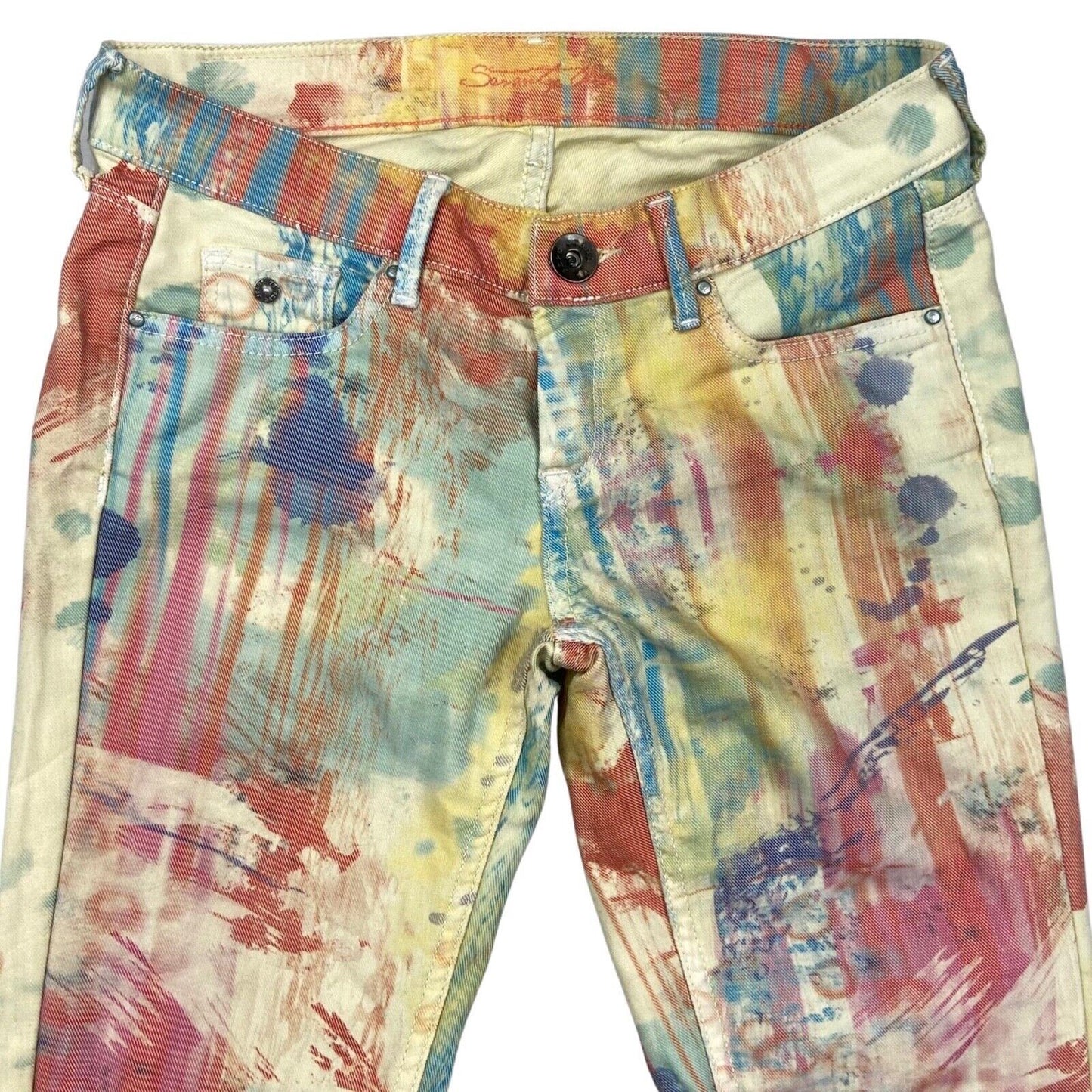 00s Y2K Multi-Colour Paint Splatter Sugar Rush Pepe Jeans Skinny Jeans 29" 8 10