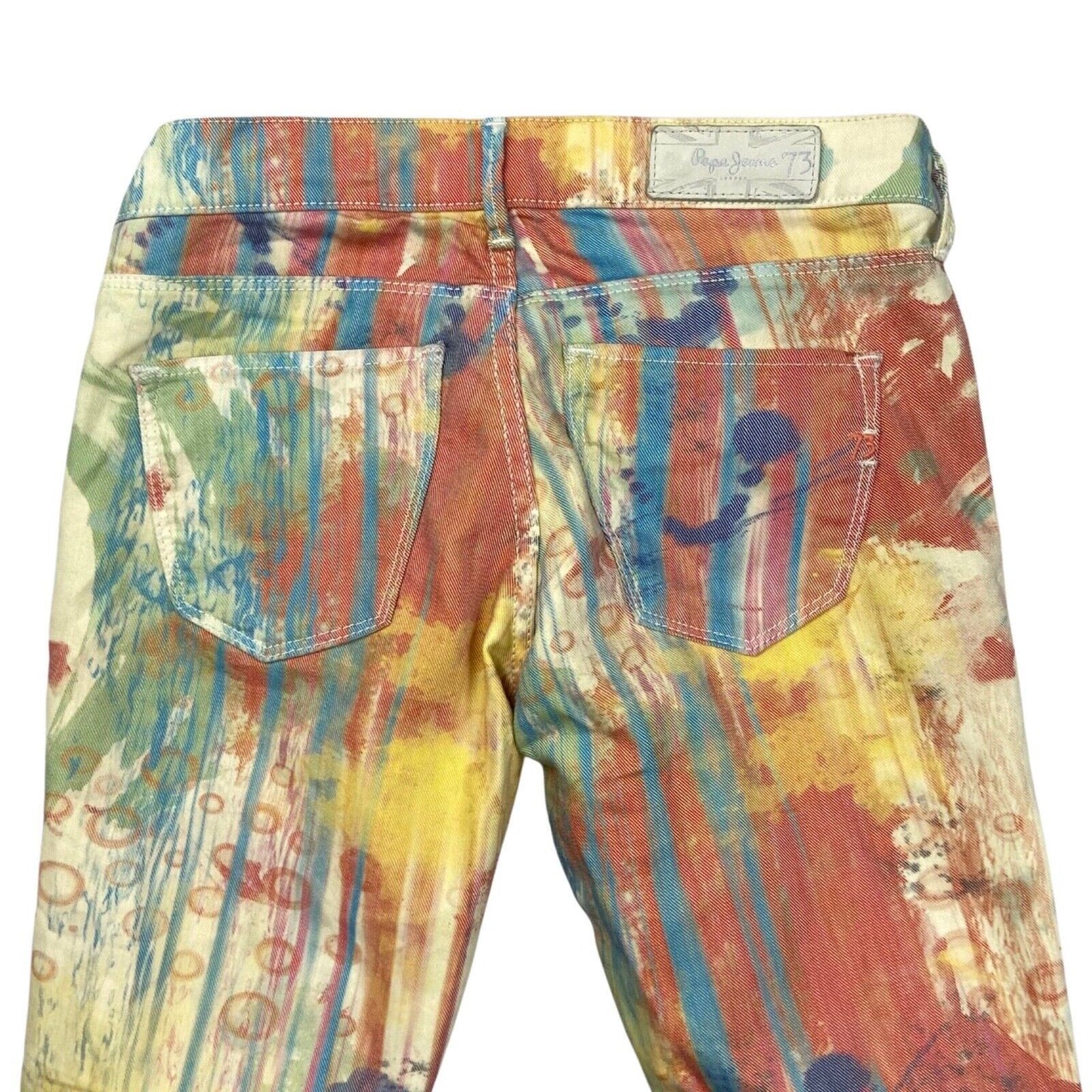 00s Y2K Multi-Colour Paint Splatter Sugar Rush Pepe Jeans Skinny Jeans 29" 8 10