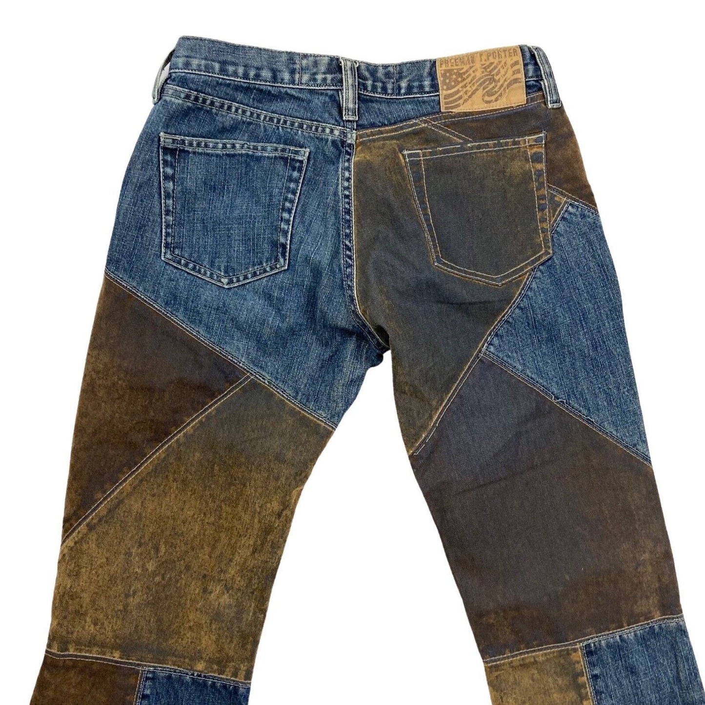 Vintage 90s 00s Y2K Blue Brown Patchwork Flared Denim Jeans 29" 8 10