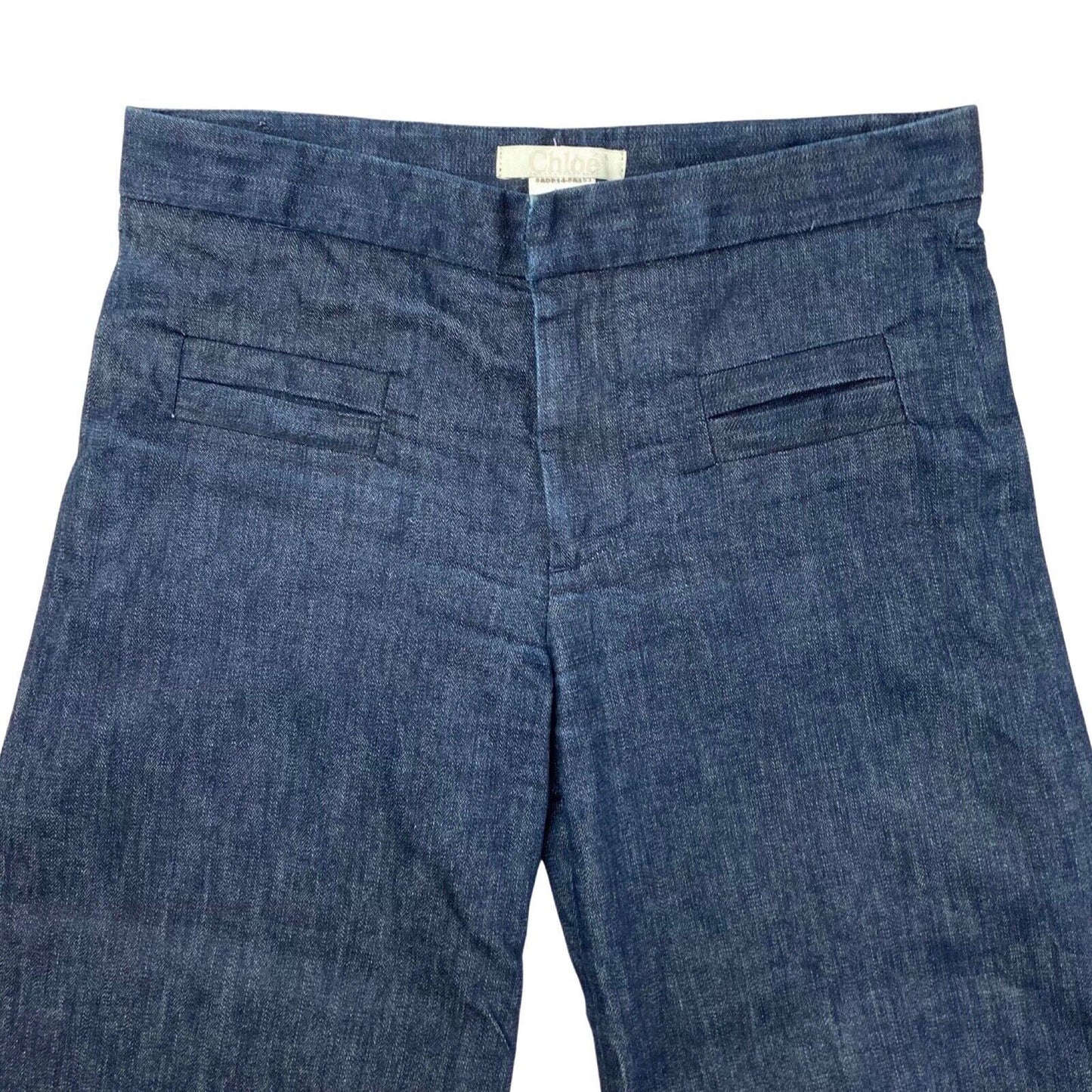 Chloe 00s Y2K Indigo Blue Denim Designer Wide Leg Jeans W32 L33 UK 14