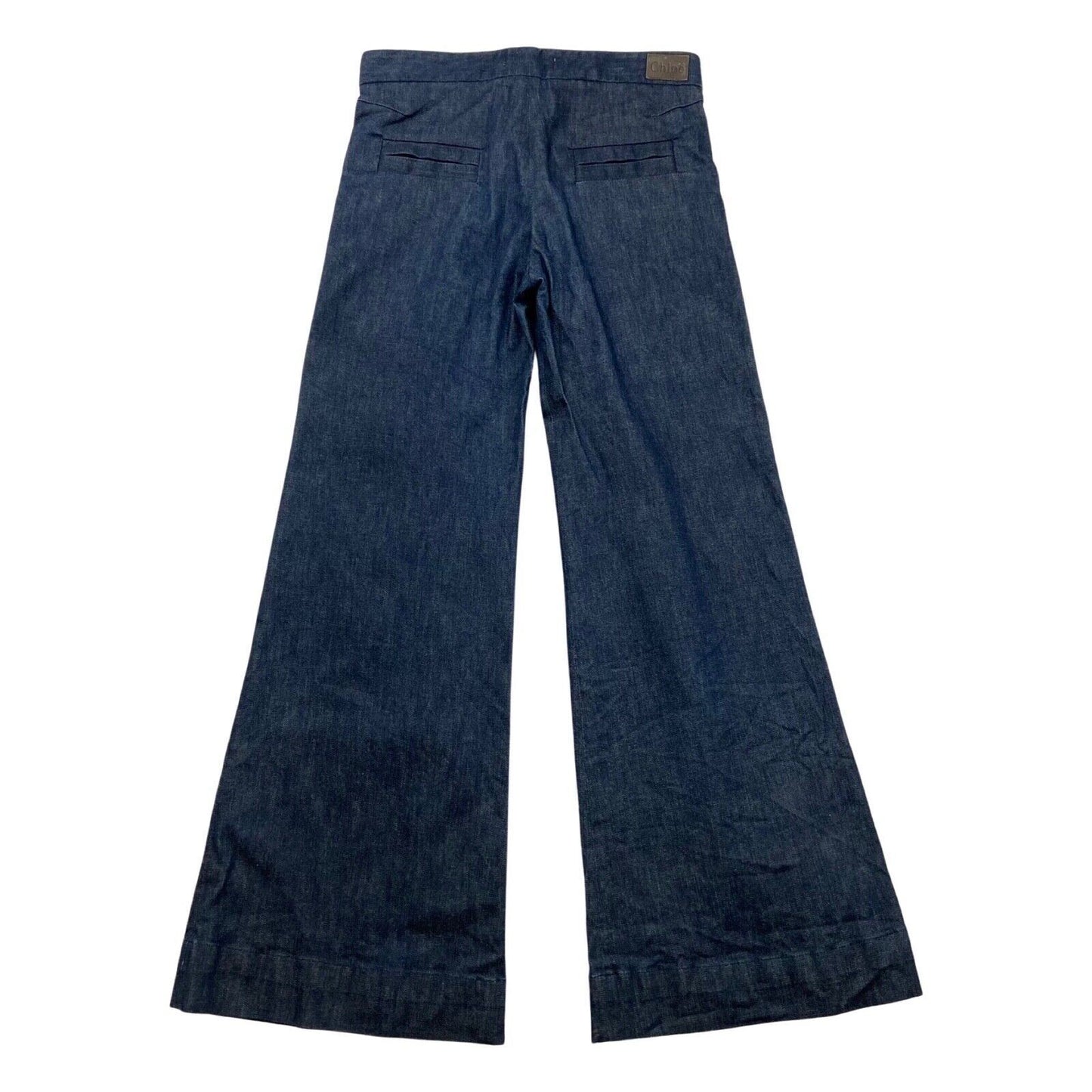 Chloe 00s Y2K Indigo Blue Denim Designer Wide Leg Jeans W32 L33 UK 14