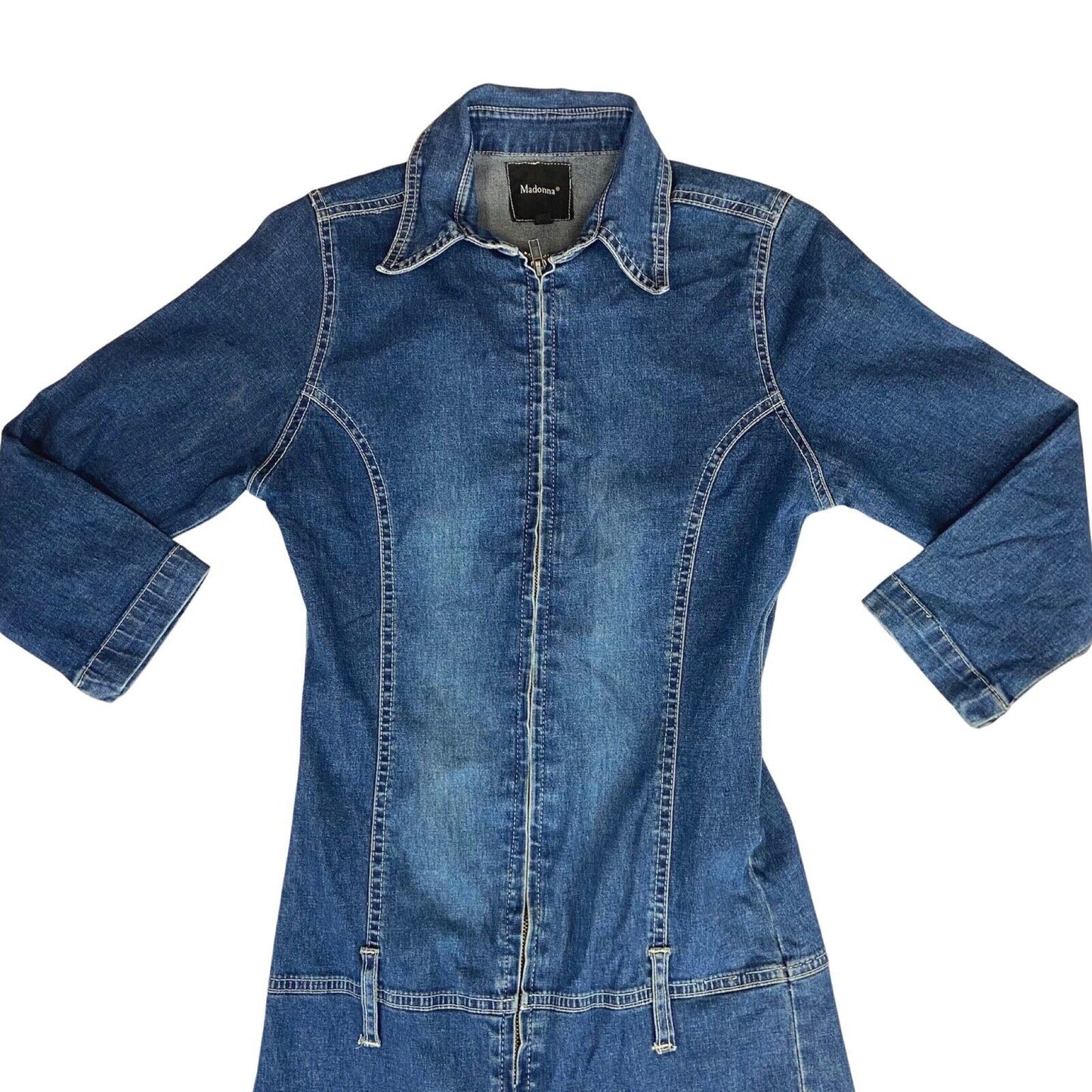 Vintage 90s 00s Blue Denim Zip Up Jumpsuit 10 12 S M