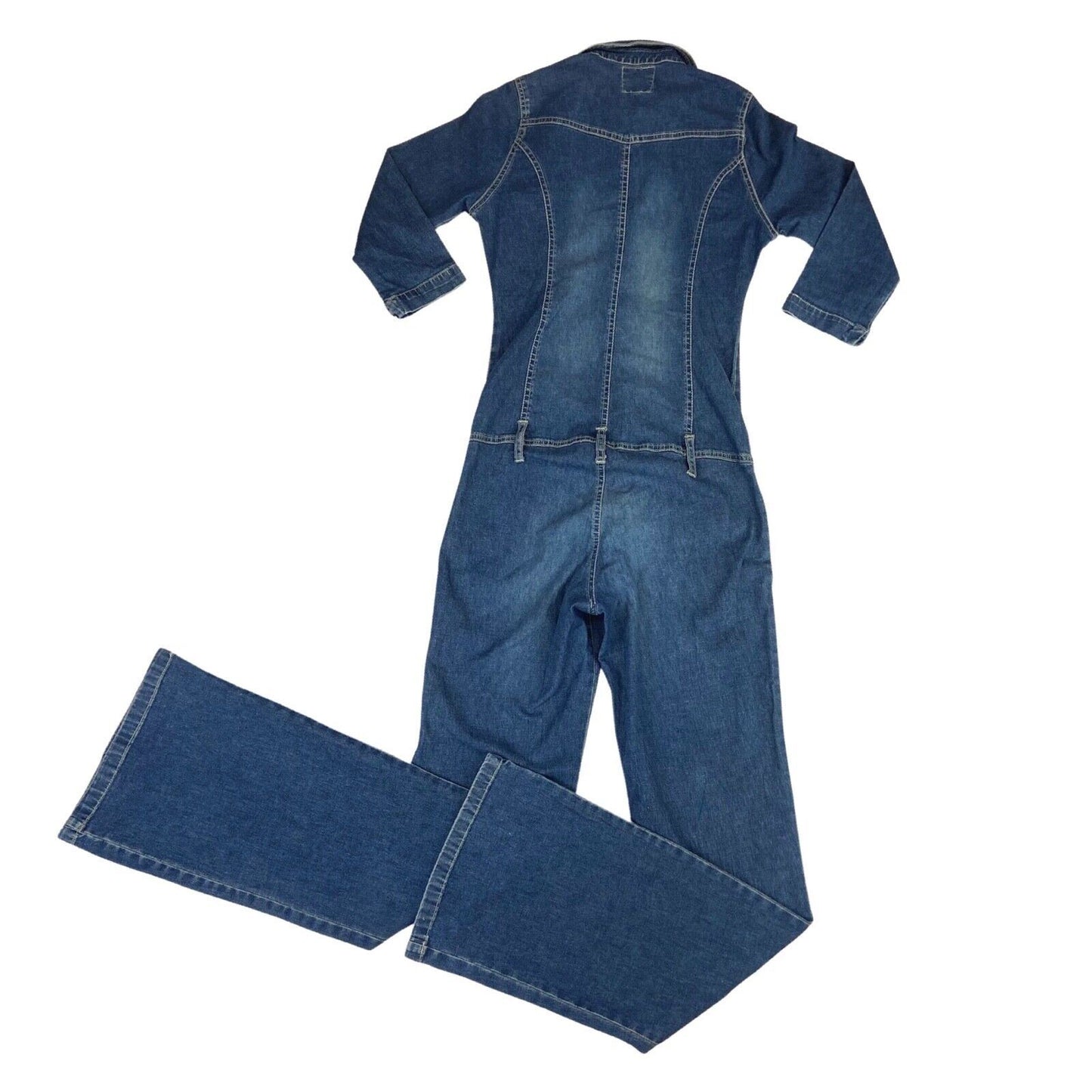 Vintage 90s 00s Blue Denim Zip Up Jumpsuit 10 12 S M
