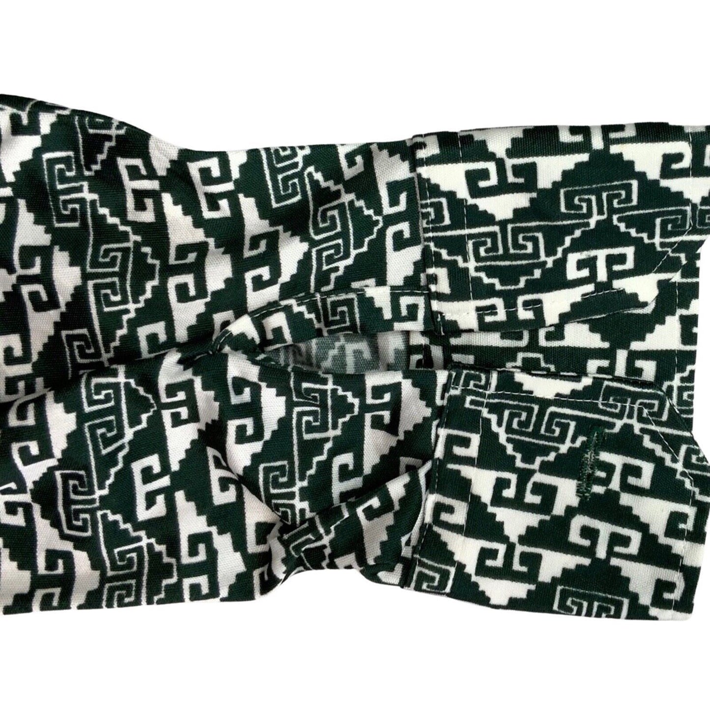 VTG 70s BIG COLLAR MENS POLY SMOCK SHIRT GEOMETRIC PSYCHEDELIC PRINT 37” (35) S