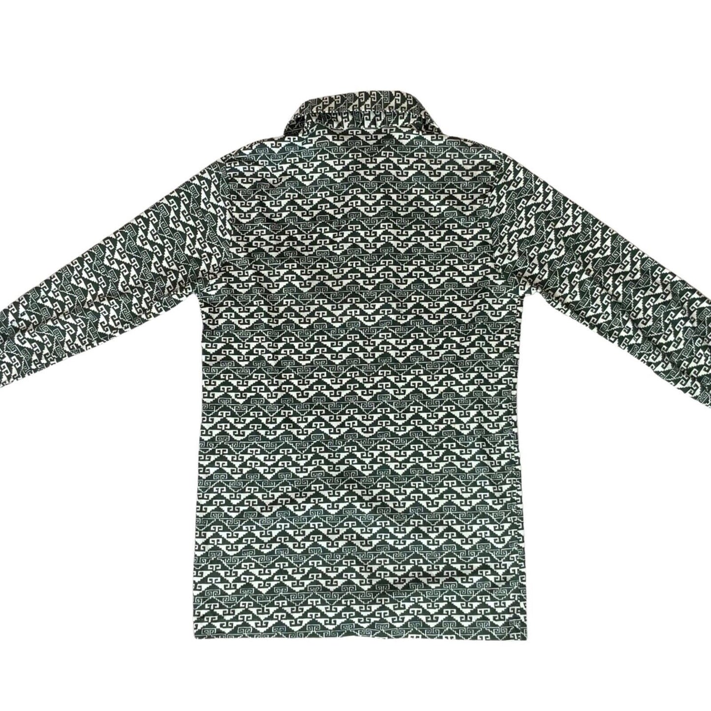 VTG 70s BIG COLLAR MENS POLY SMOCK SHIRT GEOMETRIC PSYCHEDELIC PRINT 37” (35) S