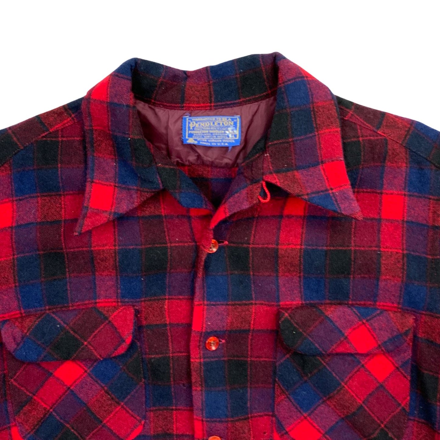 VTG 60s 70s USA RED PENDLETON WOOL BOARD SHIRT CHECK PLAID BEACH BOYS M 44” (40)