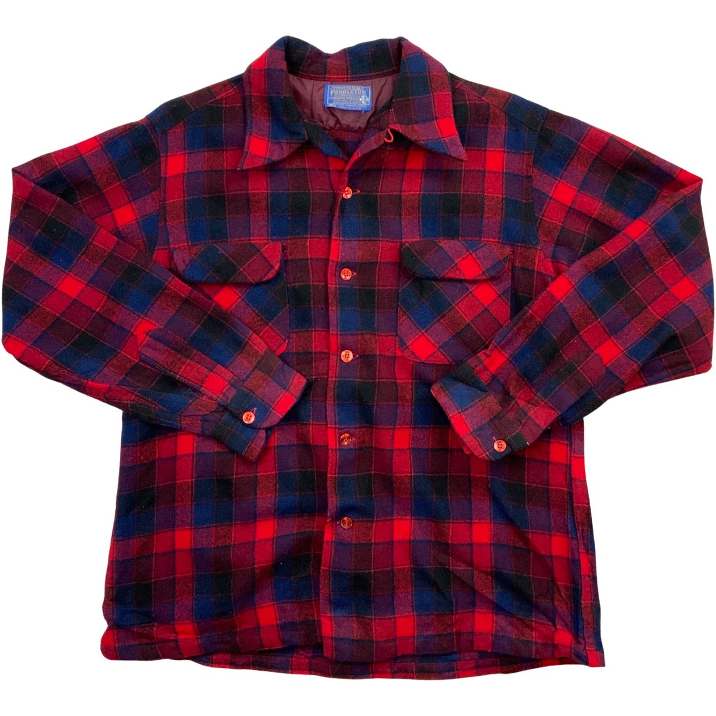 VTG 60s 70s USA RED PENDLETON WOOL BOARD SHIRT CHECK PLAID BEACH BOYS M 44” (40)