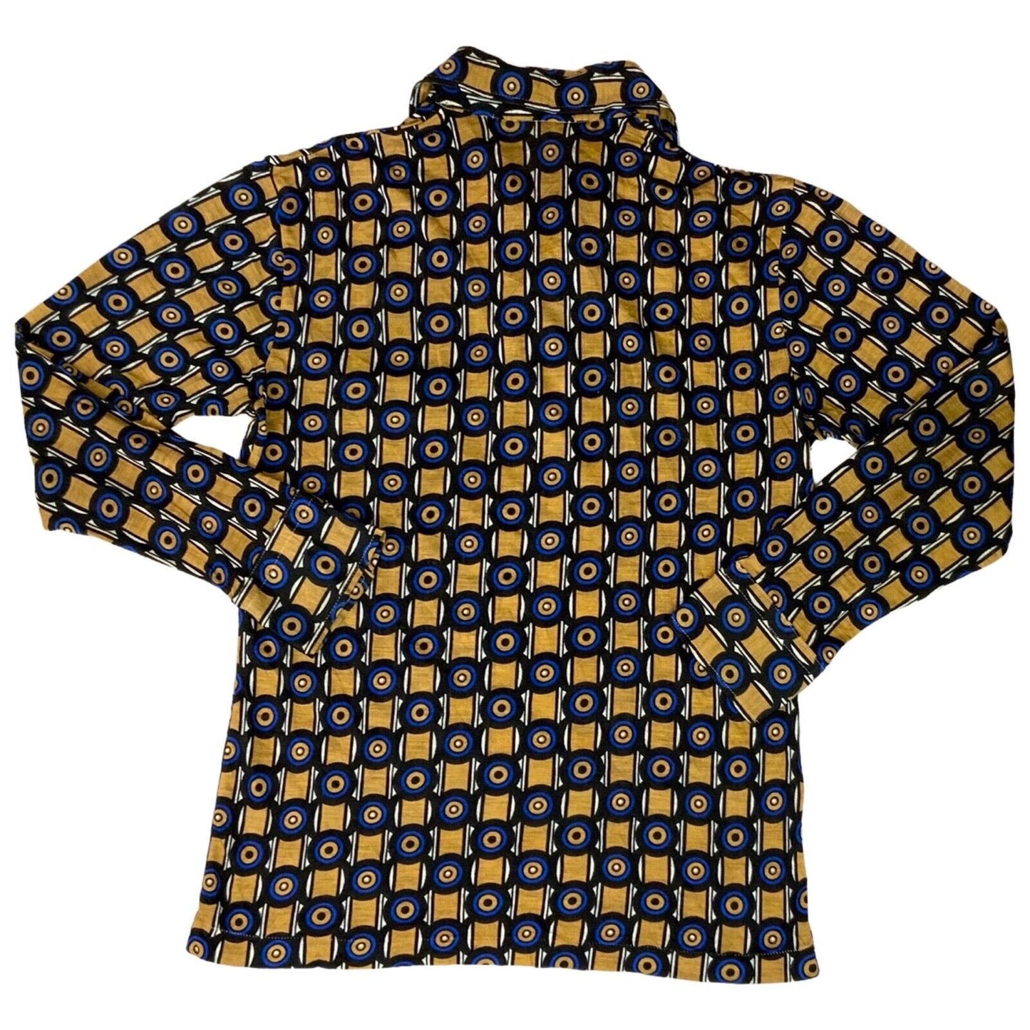 VTG 70s BIG COLLAR MENS POLY SMOCK SHIRT GEOMETRIC PSYCHEDELIC PRINT 36” (34) S