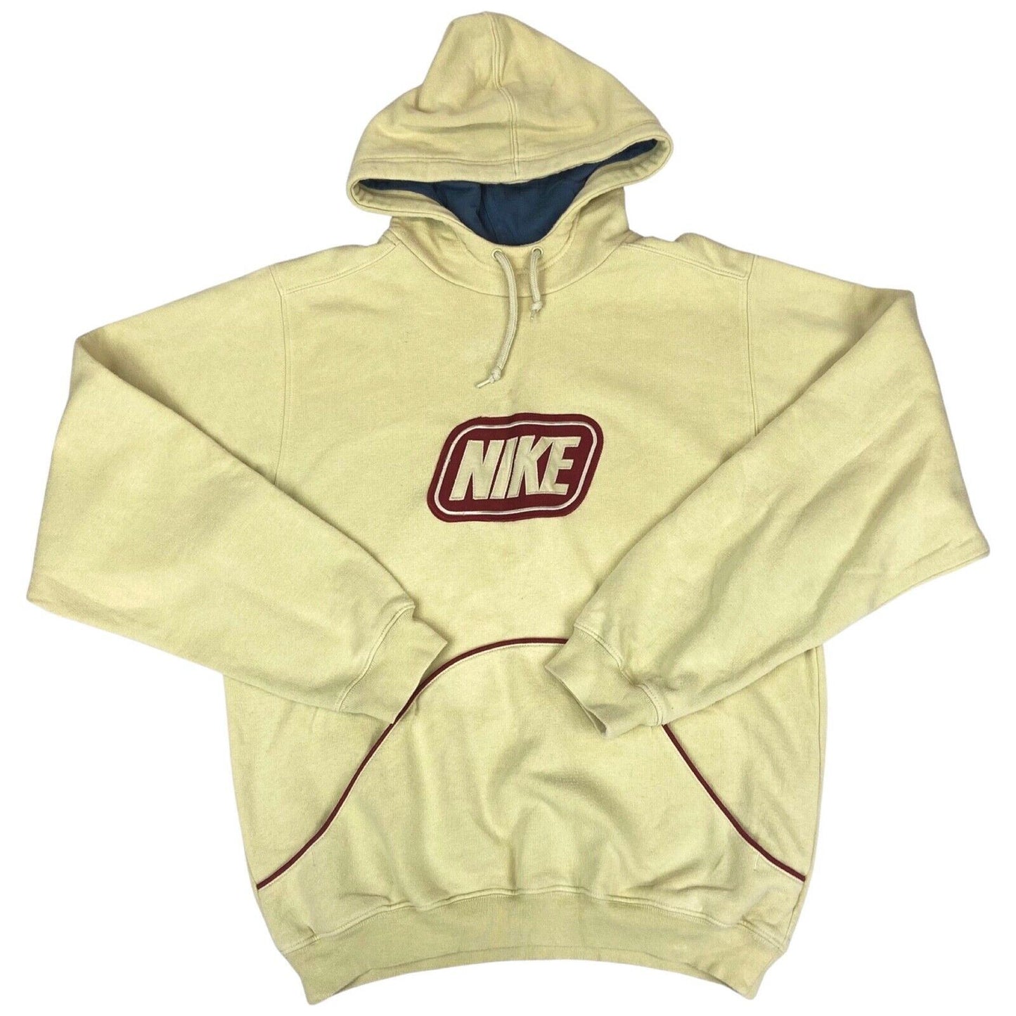 2000's Beige & Burgundy Nike Spell-Out Hoodie Small
