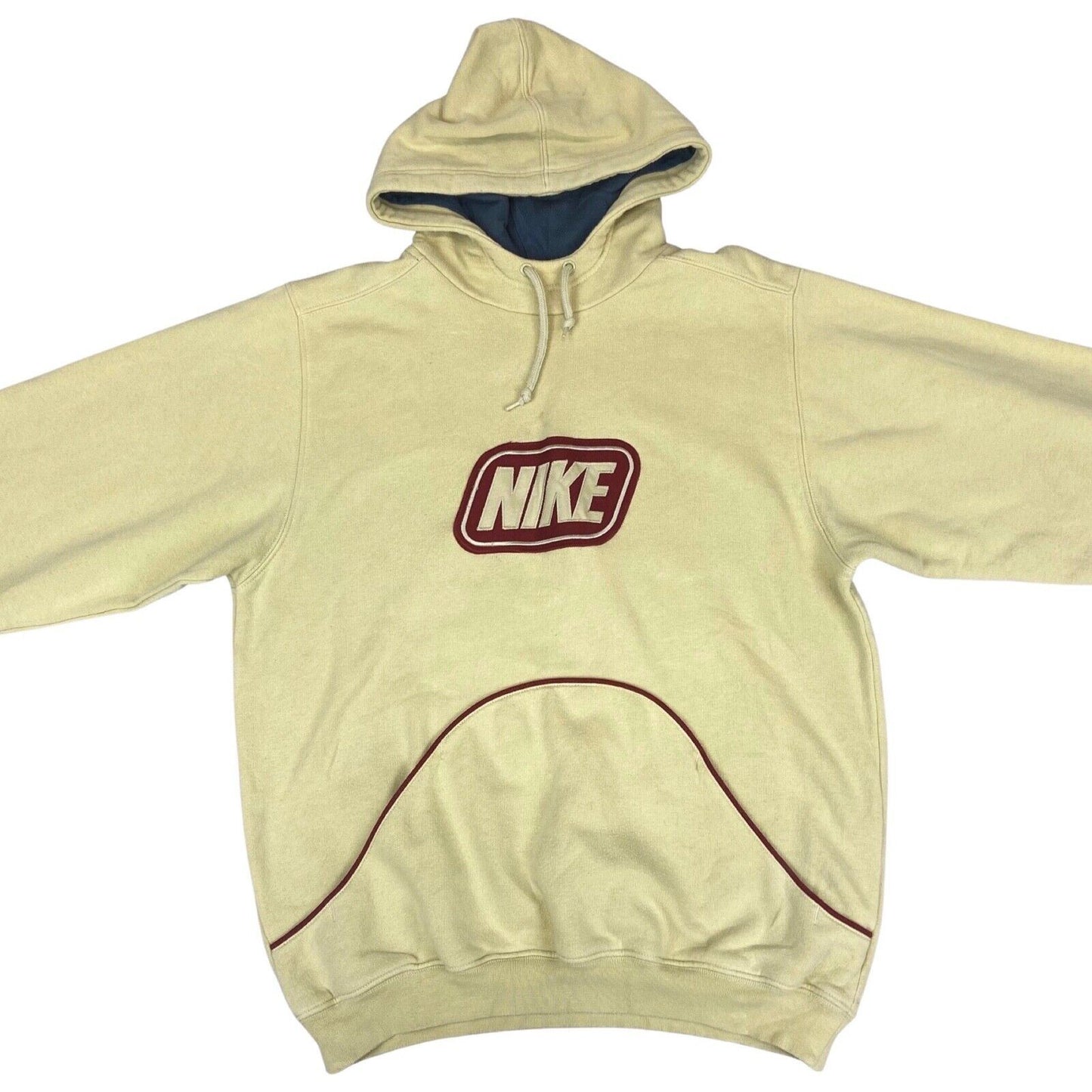 2000's Beige & Burgundy Nike Spell-Out Hoodie Small