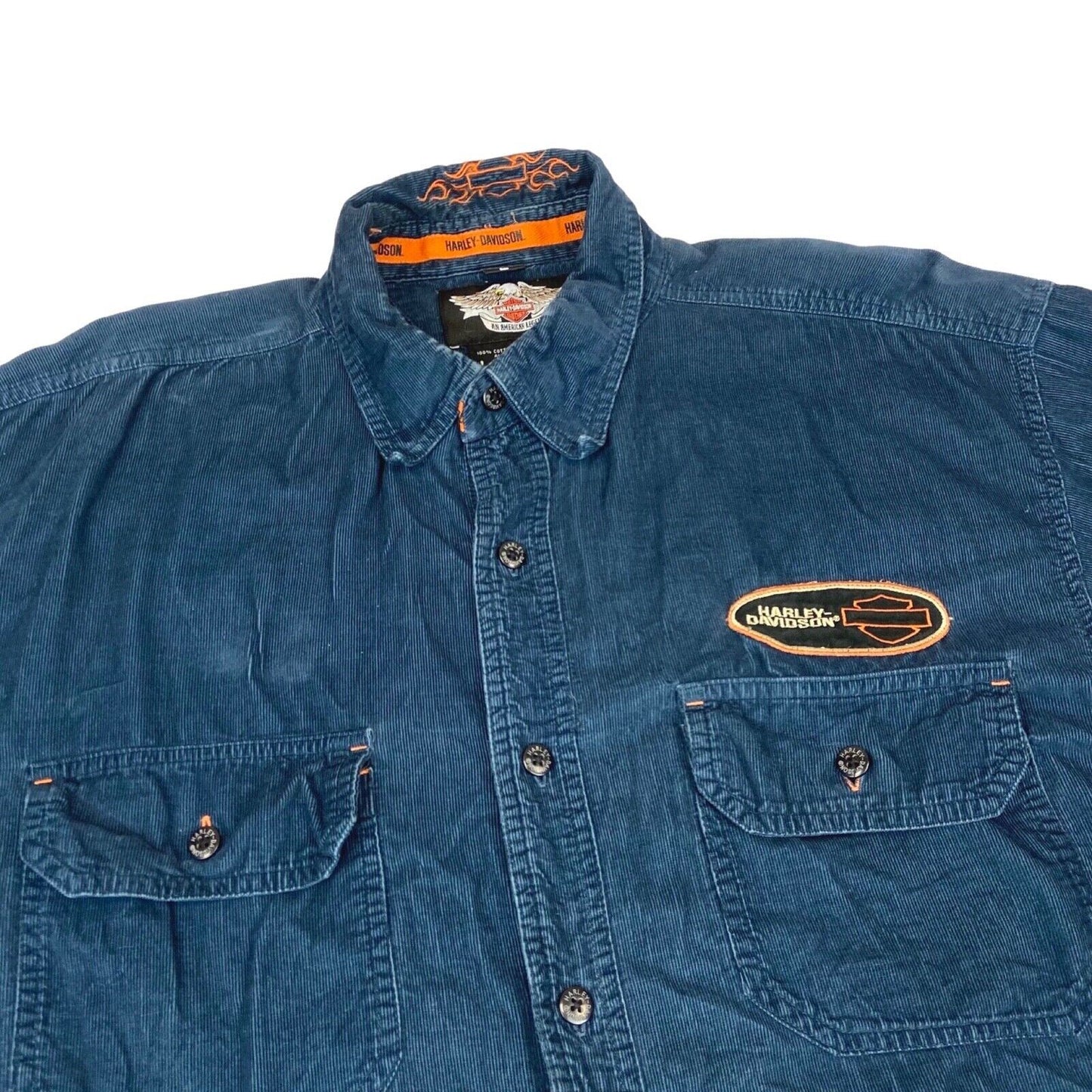 2006 Blue Harley Davidson Motorcycles Corduroy Workers Shirt Tall Large