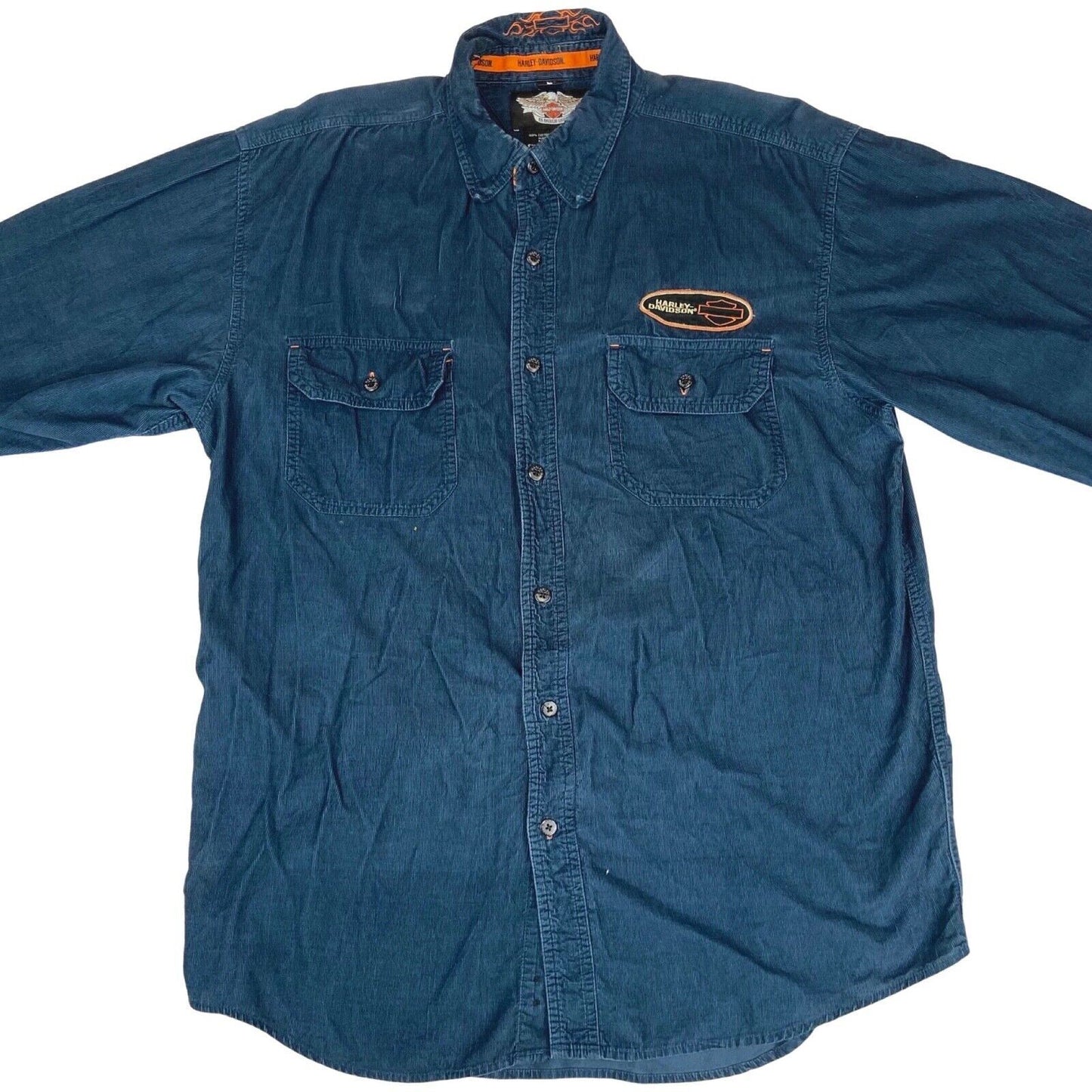 2006 Blue Harley Davidson Motorcycles Corduroy Workers Shirt Tall Large