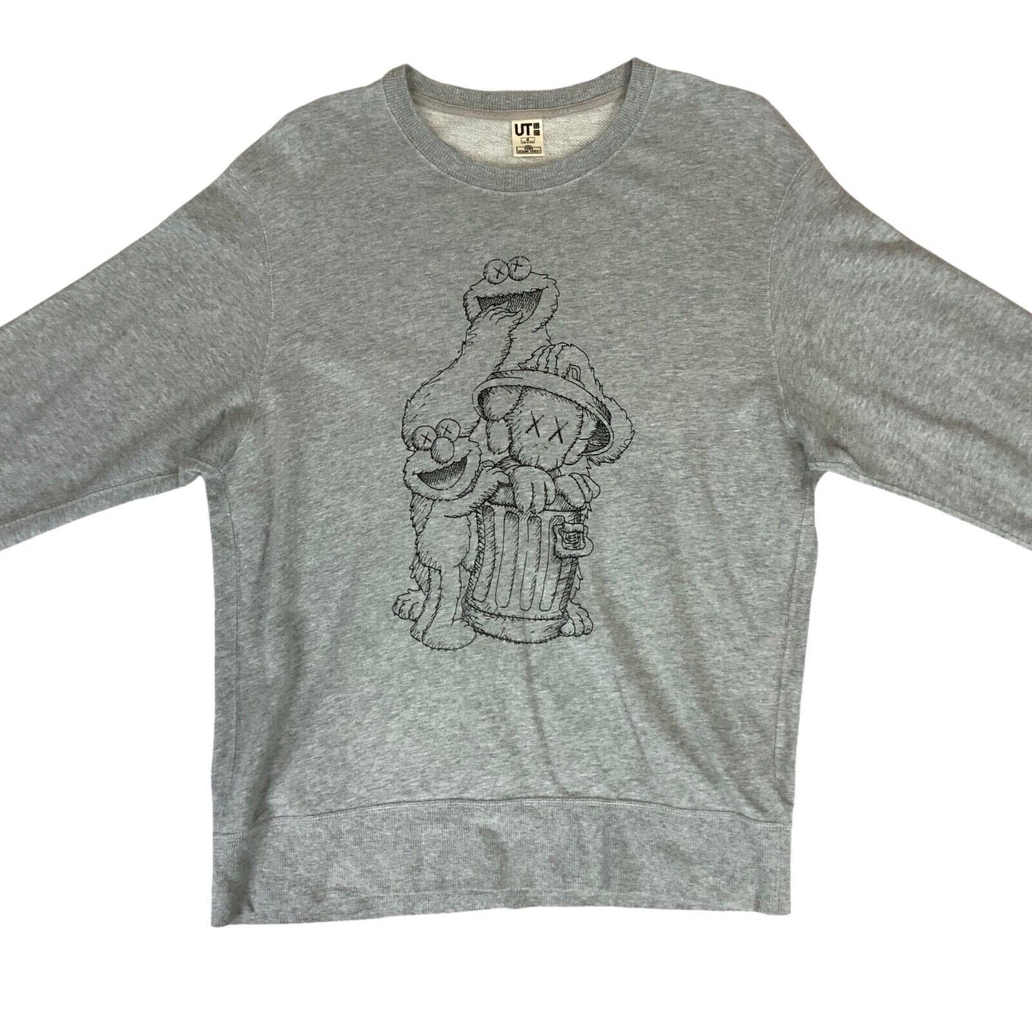 00s Y2K Grey Black Uniqlo x Kaws x Sesame Street Elmo Cookie Monster Jumper M