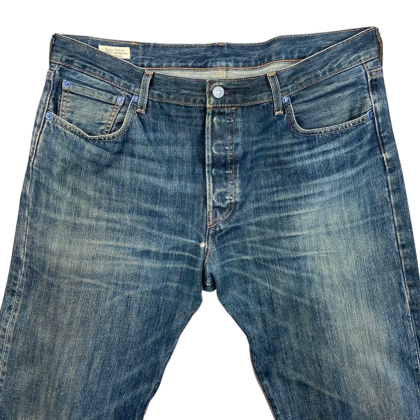 LEVIS PREMIUM 501 BIG E RED TAB PREMIUM DENIM JEANS ROCKABILLY 36W 34L