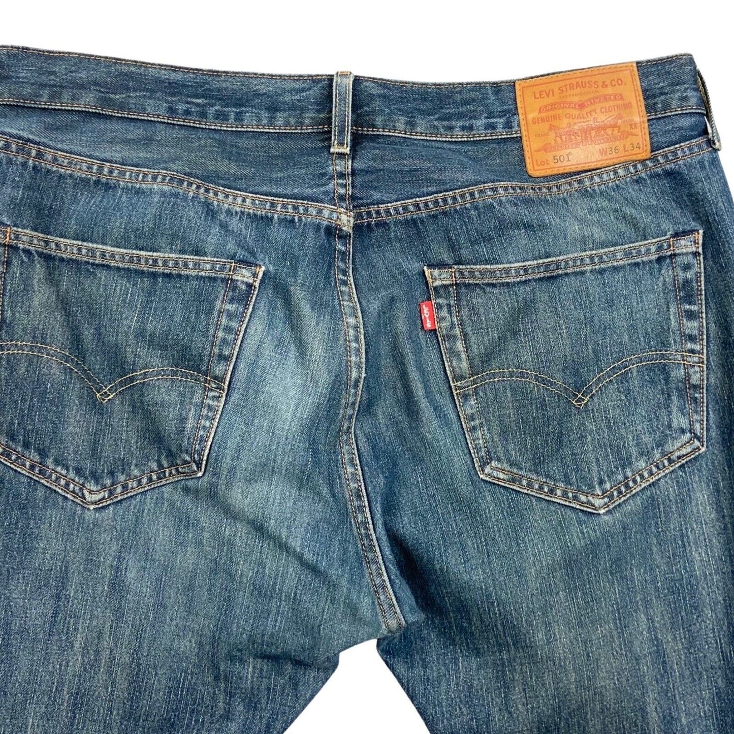 LEVIS PREMIUM 501 BIG E RED TAB PREMIUM DENIM JEANS ROCKABILLY 36W 34L