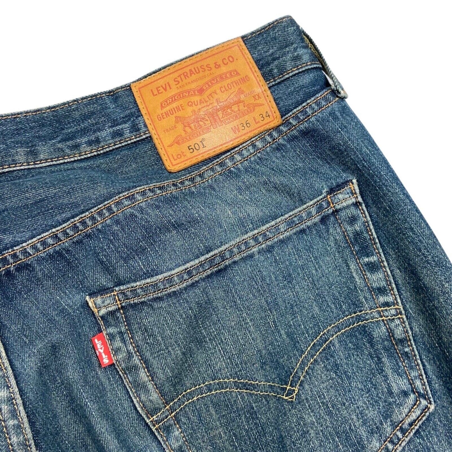 LEVIS PREMIUM 501 BIG E RED TAB PREMIUM DENIM JEANS ROCKABILLY 36W 34L