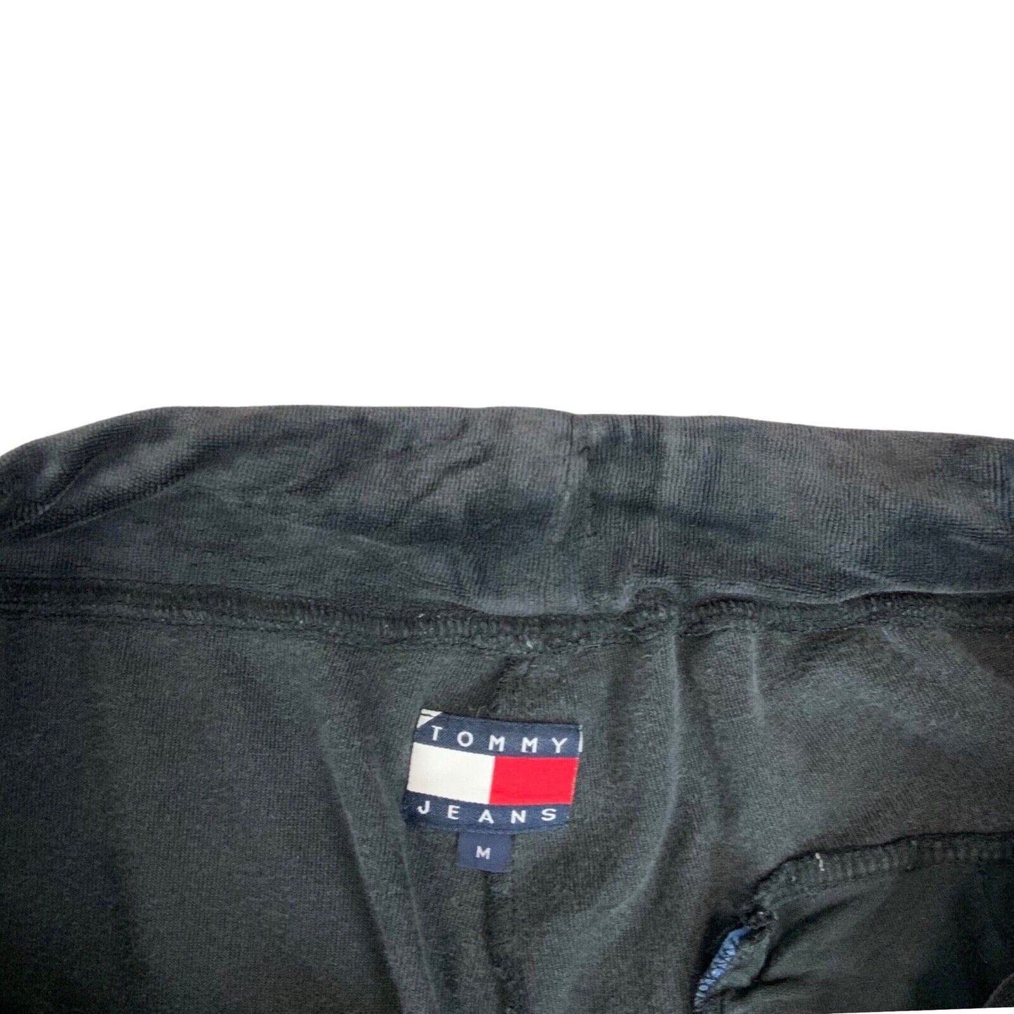 Vintage 00s Y2K Black Blue Tommy Hilfiger Velour Track Pants Joggers Stripped L