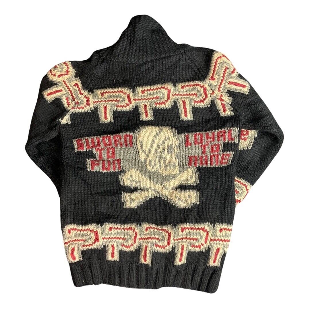 VTG WOOL SKULL CARDIGAN NATIVE AMERICAN CANADIAN KNIT ROCKABILLY 40” (38) M