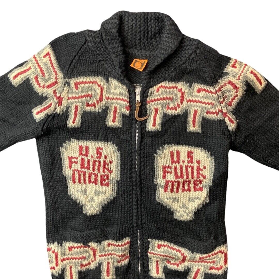 VTG WOOL SKULL CARDIGAN NATIVE AMERICAN CANADIAN KNIT ROCKABILLY 40” (38) M