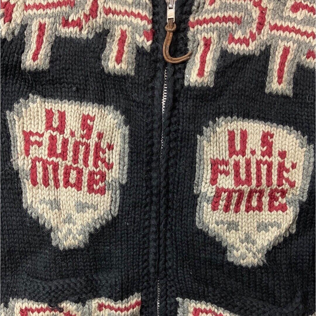 VTG WOOL SKULL CARDIGAN NATIVE AMERICAN CANADIAN KNIT ROCKABILLY 40” (38) M