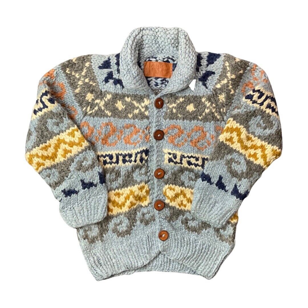 VTG 70s WOOL COWICHAN CARDIGAN NATIVE AMERICAN CANADIAN KNIT ROCKABILLY 38” (34)