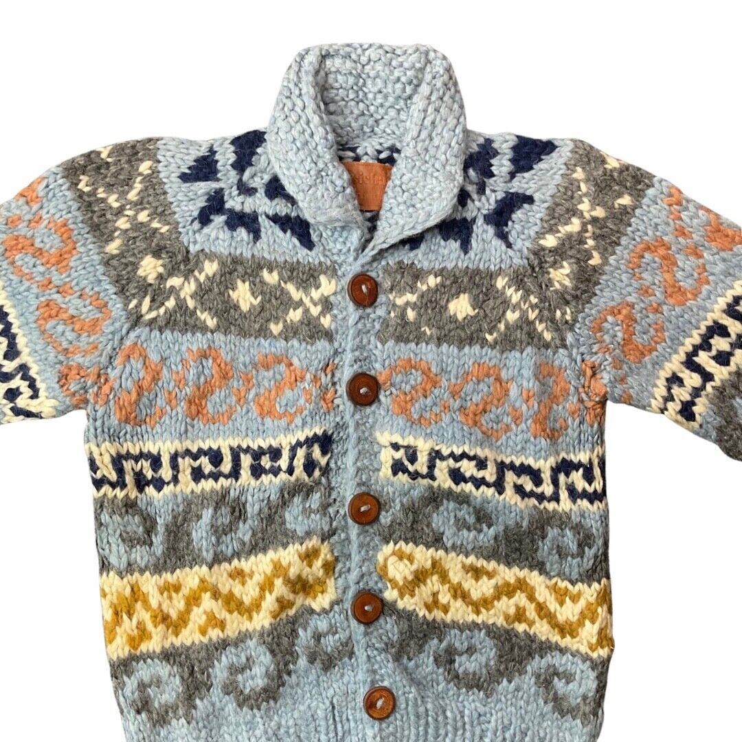 VTG 70s WOOL COWICHAN CARDIGAN NATIVE AMERICAN CANADIAN KNIT ROCKABILLY 38” (34)