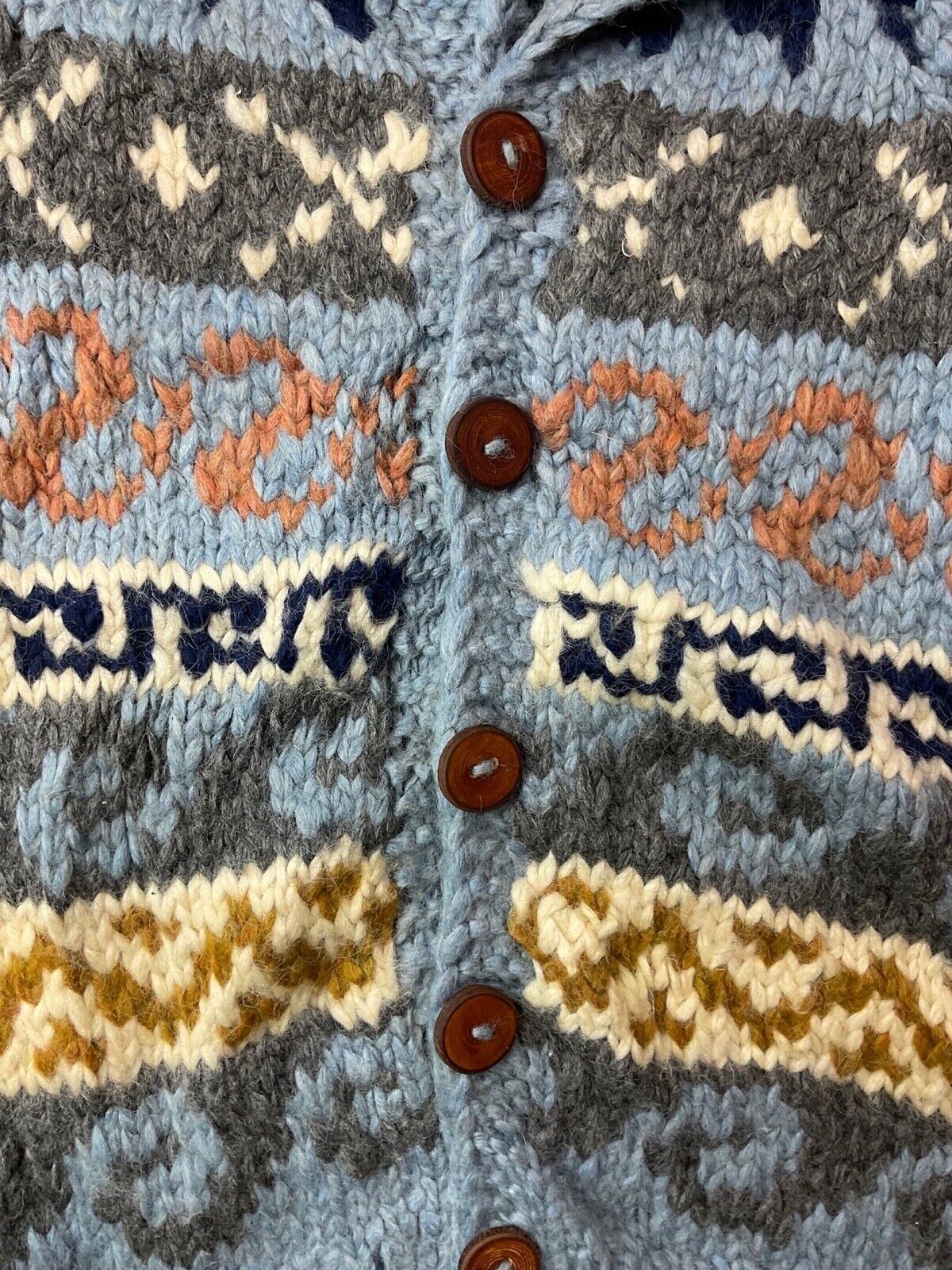 VTG 70s WOOL COWICHAN CARDIGAN NATIVE AMERICAN CANADIAN KNIT ROCKABILLY 38” (34)