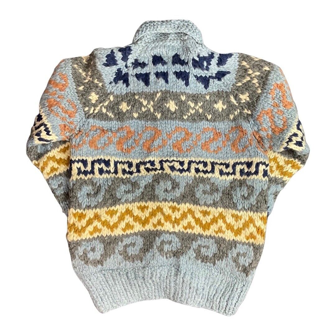 VTG 70s WOOL COWICHAN CARDIGAN NATIVE AMERICAN CANADIAN KNIT ROCKABILLY 38” (34)