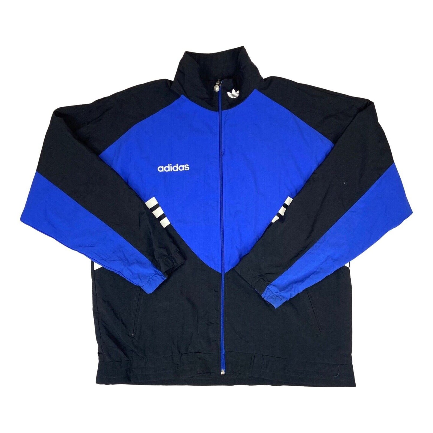 Vintage 90s 00s Blue Black Adidas Embroidered Three Stripe Windbreaker XL