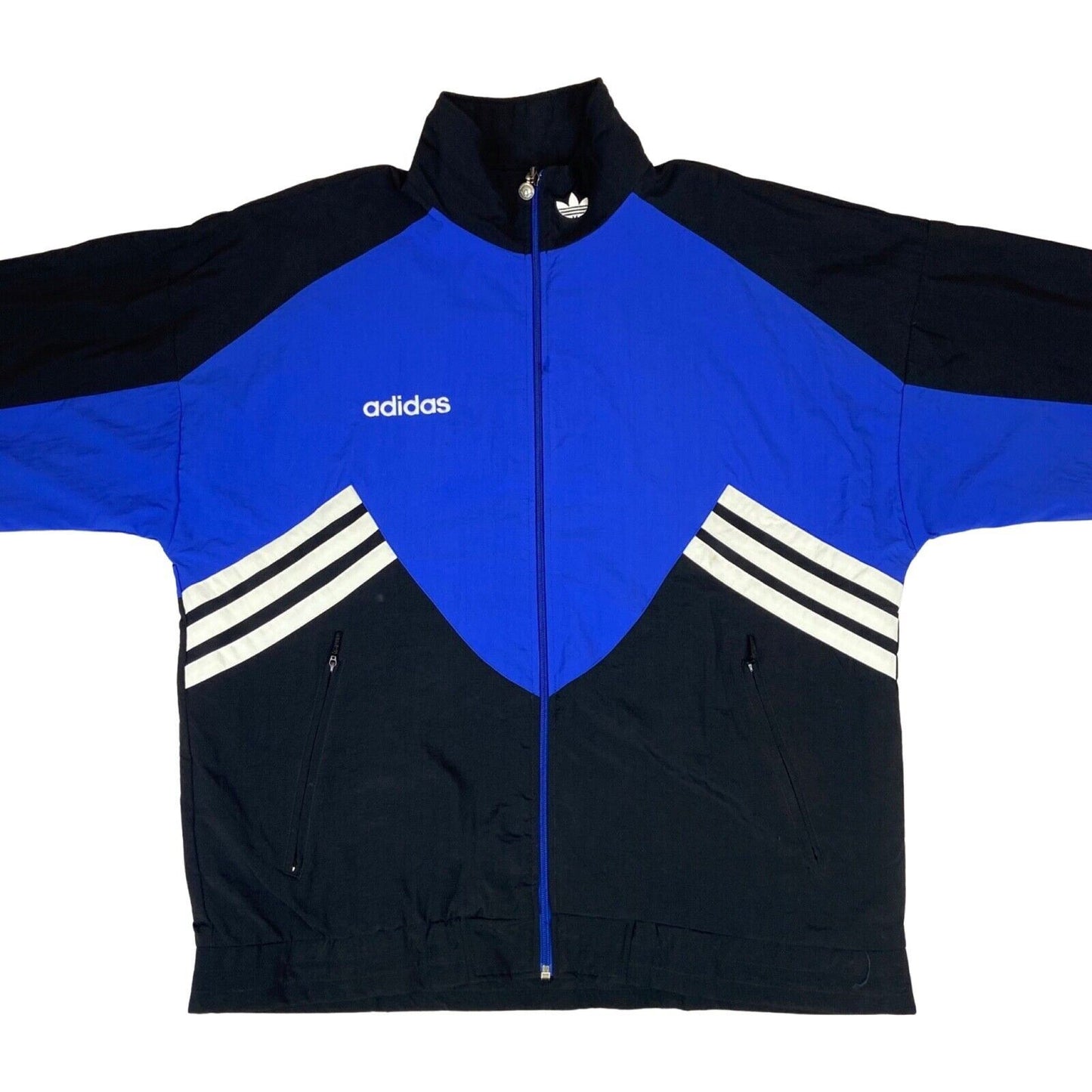 Vintage 90s 00s Blue Black Adidas Embroidered Three Stripe Windbreaker XL