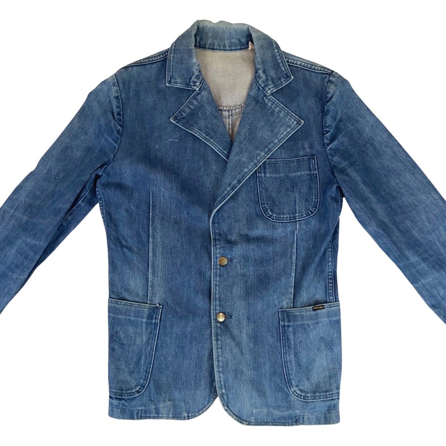 RARE VTG 70s WRANGLER DENIM BLAZER TUXEDO WESTERN SPORTS JACKET MOD 40” (36) S