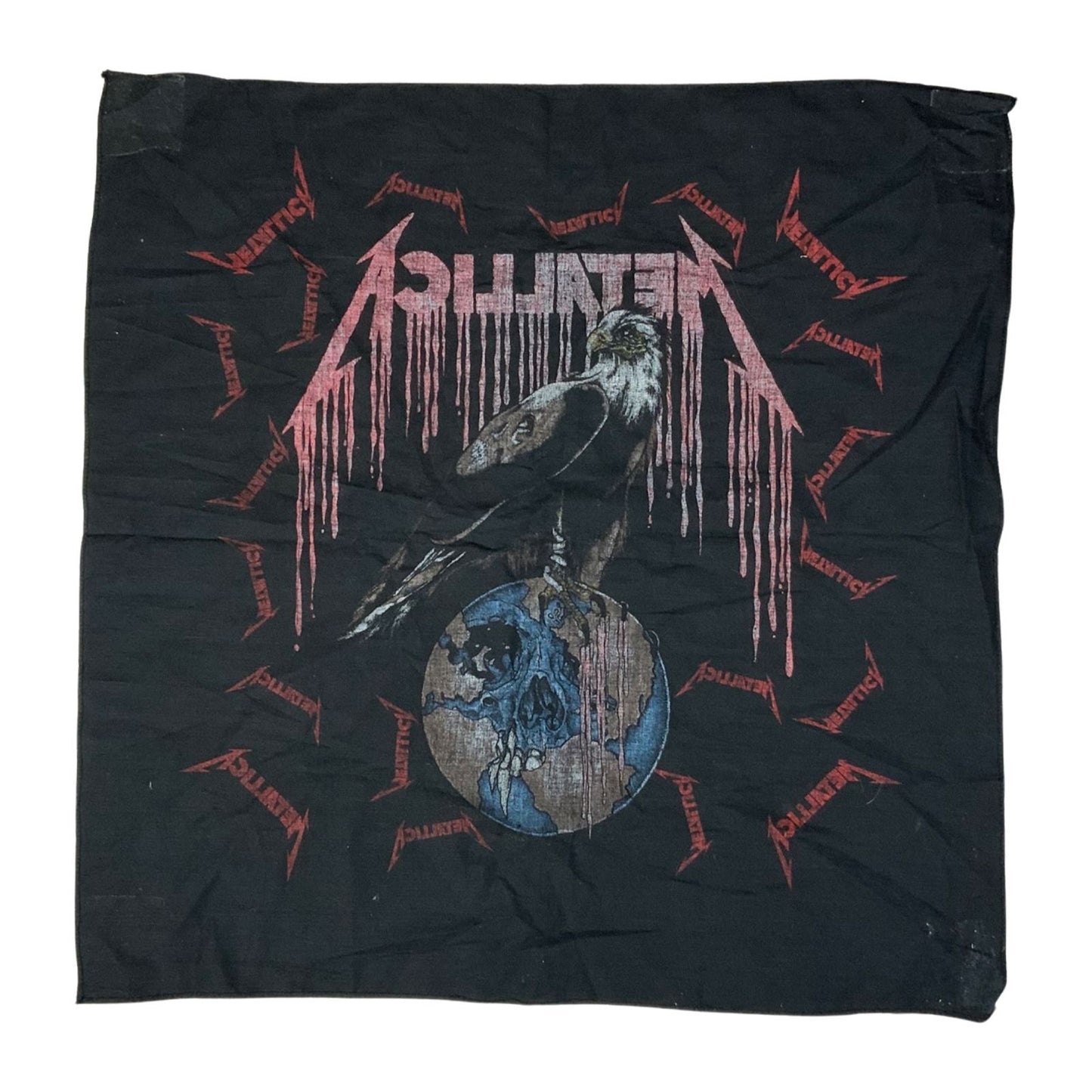 Vintage 1993 Black Red Graphic Print Metallica Bandana Logo Scarf