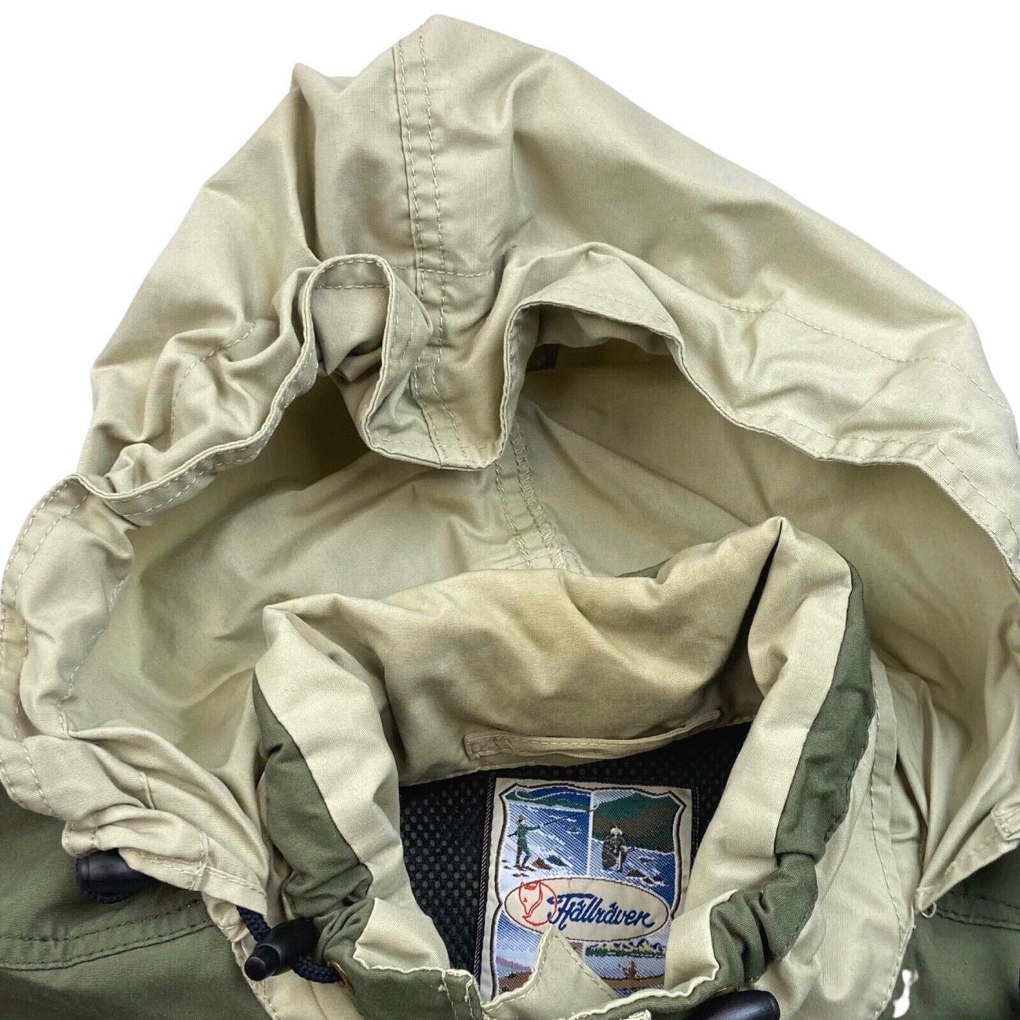 Beige and Khaki Green Fjallraven Parka Explorer Outdoor Jacket XL