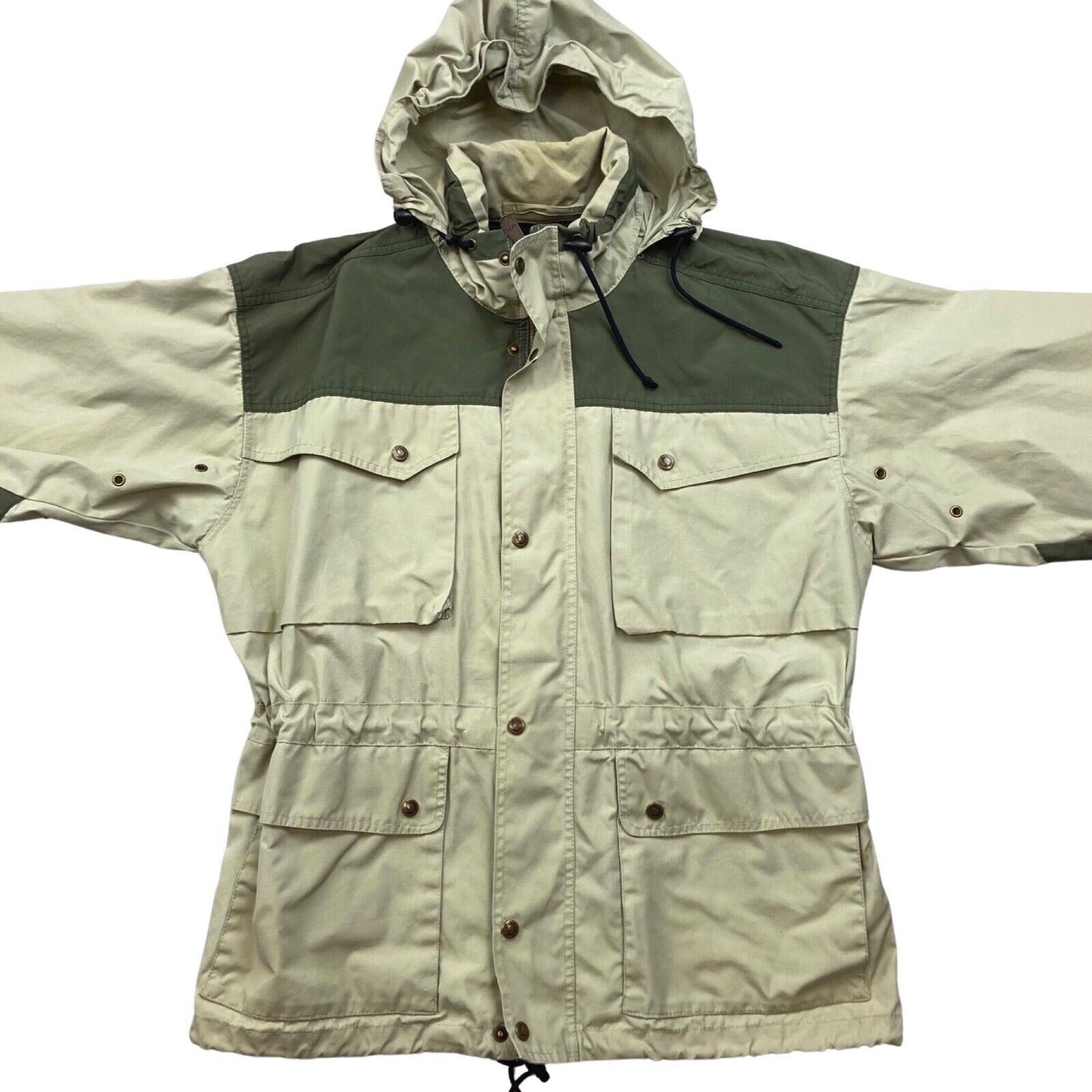 Beige and Khaki Green Fjallraven Parka Explorer Outdoor Jacket XL