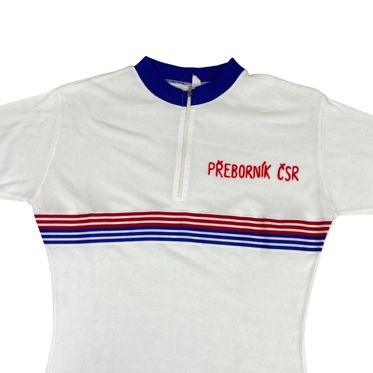 Vintage 70s White Cycling Top Chain Stitch Ribbed Sportswear TourDeFrance S 8 10