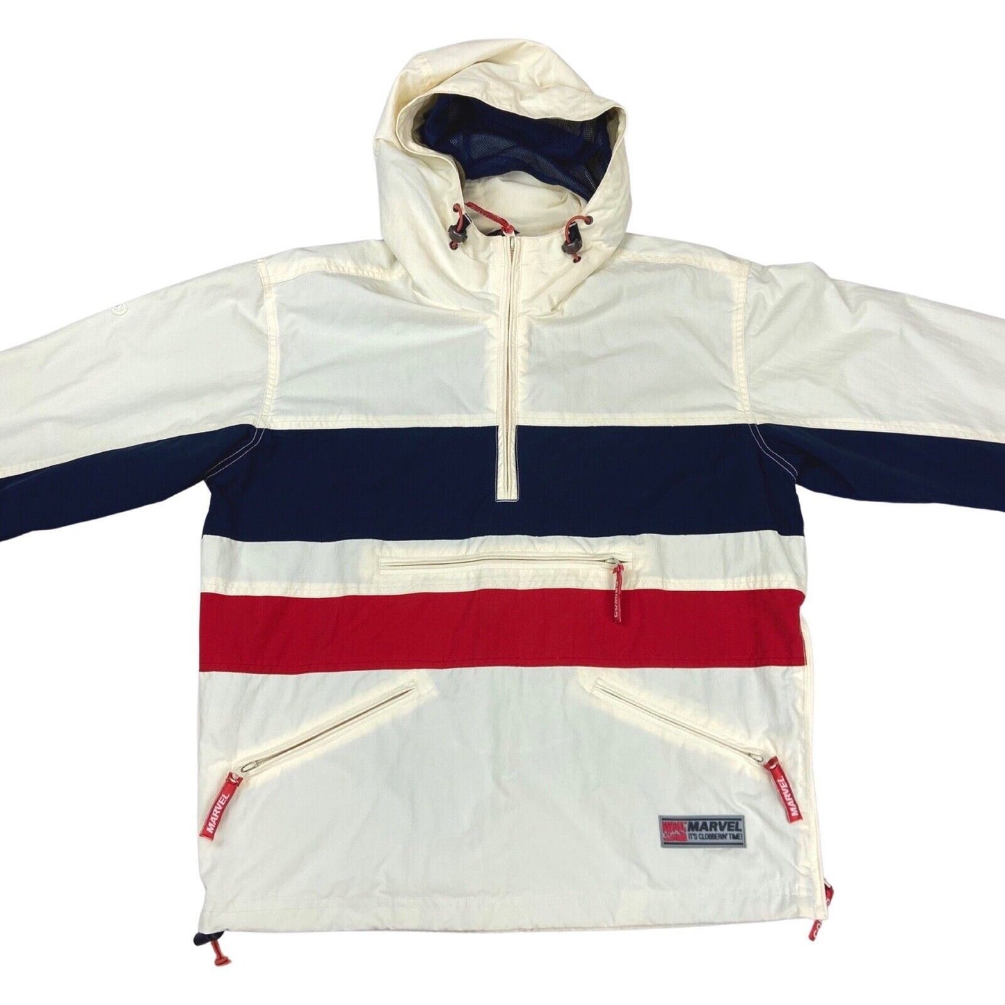 2000s 2010s Cream Navy Red Marvel Comics Anorak Utility Jacket Comic Con XL