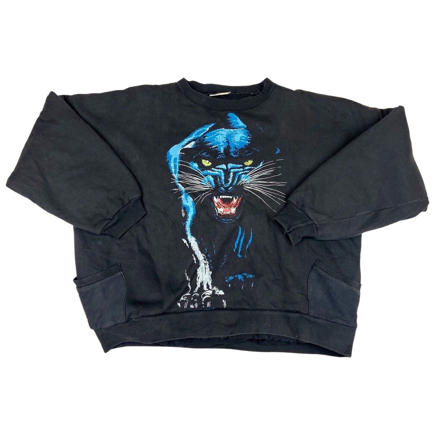 Vintage 90s 00s Black Graphic Panther Sweatshirt Quilt Lining Printed XL