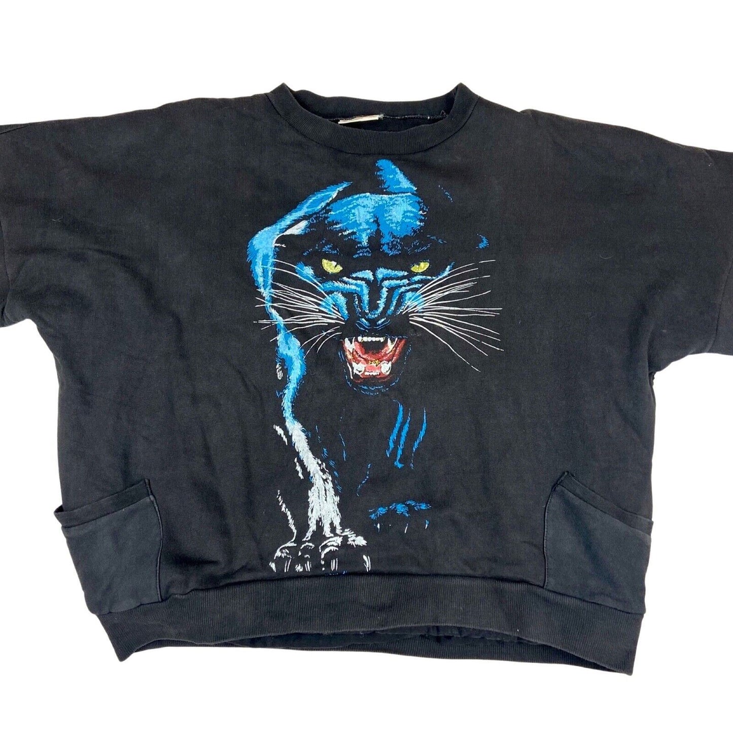 Vintage 90s 00s Black Graphic Panther Sweatshirt Quilt Lining Printed XL