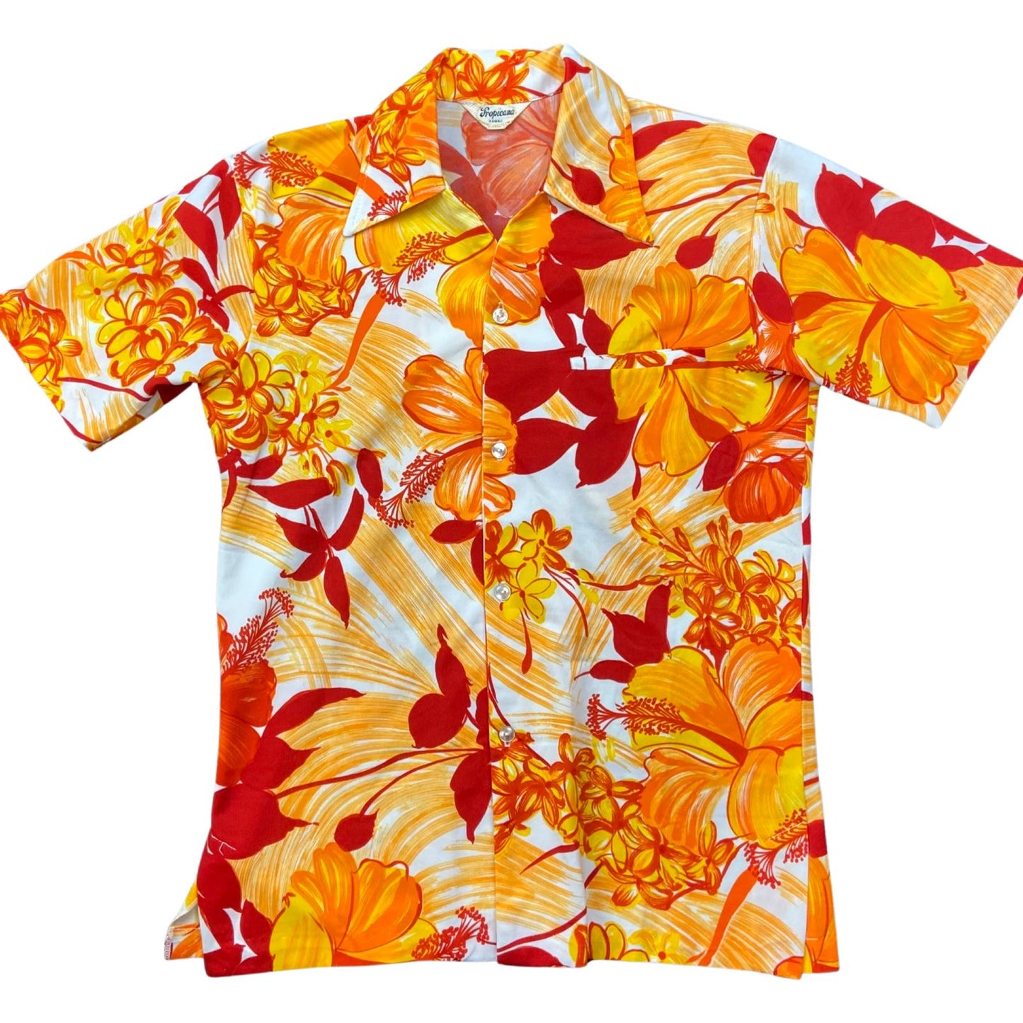 VTG 70s TROPICANA HAWAII ALOHA SHIRT POLYESTER ROCKABILLY 38” (34) XXS