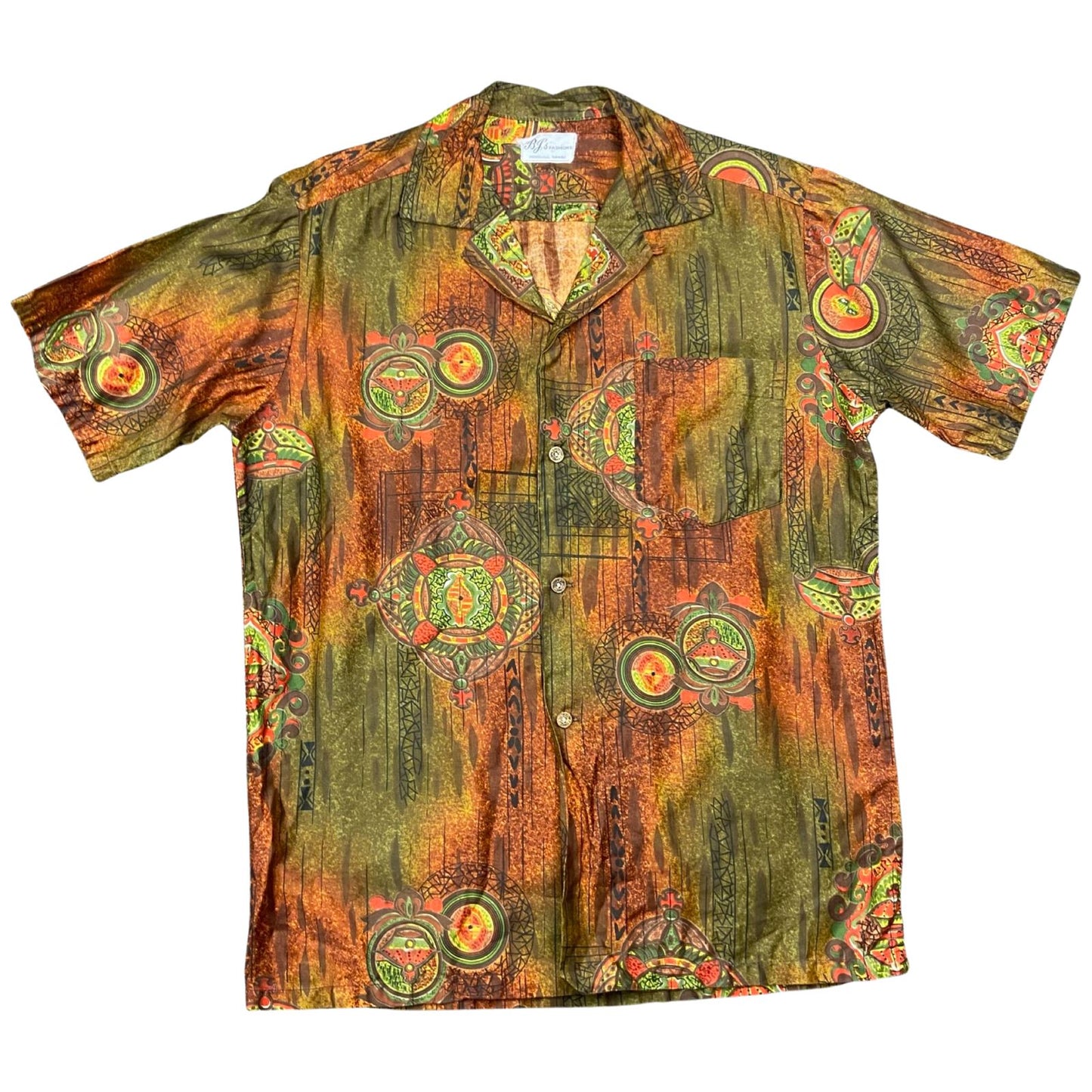 VTG 60s BJ’S FASHIONS HAWAIIAN ALOHA SHIRT RAYON ROCKABILLY HOT ROD 42” (40) M