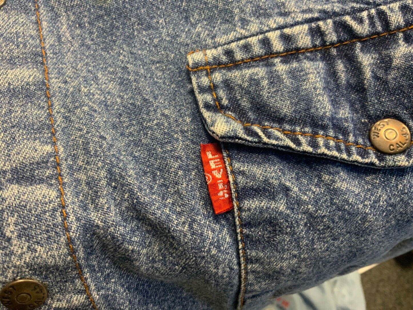RARE VTG 70s LEVIS BIG E RED TAB DENIM WESTERN SHIRT ROCKABILLY 42” (40) M