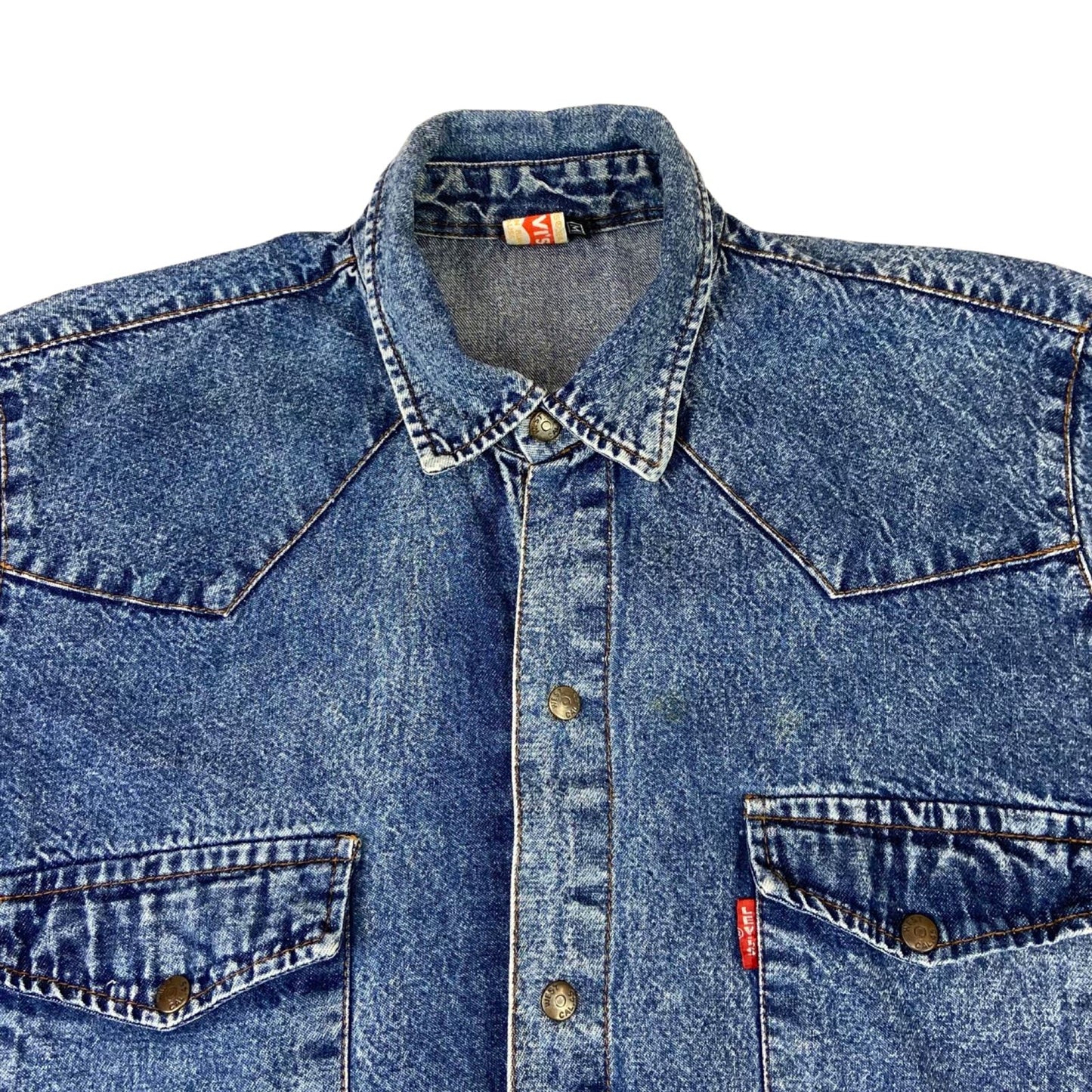 RARE VTG 70s LEVIS BIG E RED TAB DENIM WESTERN SHIRT ROCKABILLY 42” (40) M