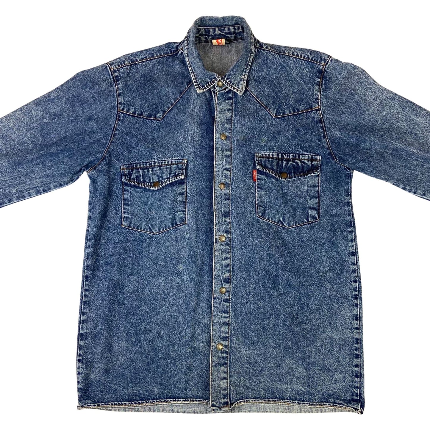 RARE VTG 70s LEVIS BIG E RED TAB DENIM WESTERN SHIRT ROCKABILLY 42” (40) M