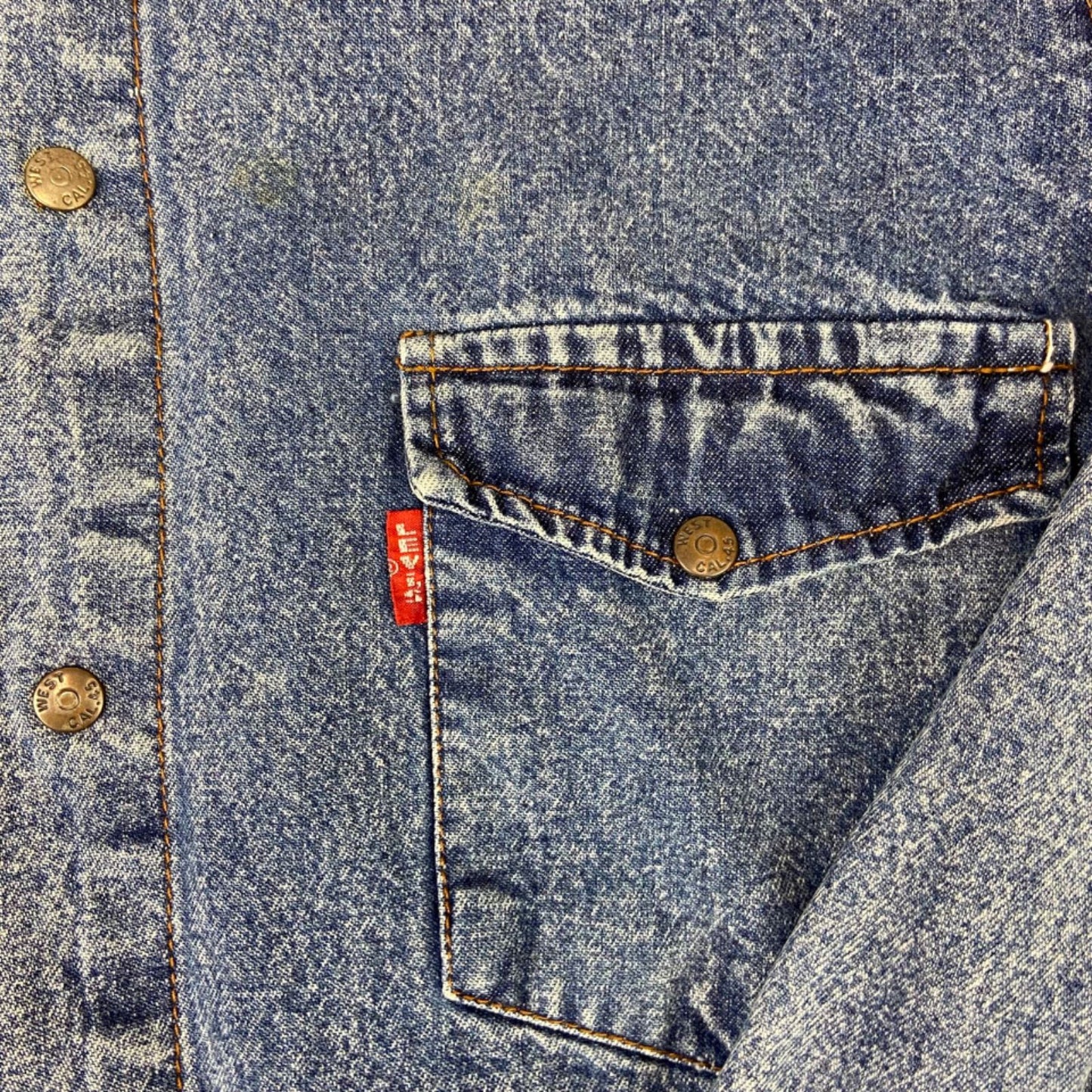 RARE VTG 70s LEVIS BIG E RED TAB DENIM WESTERN SHIRT ROCKABILLY 42” (40) M