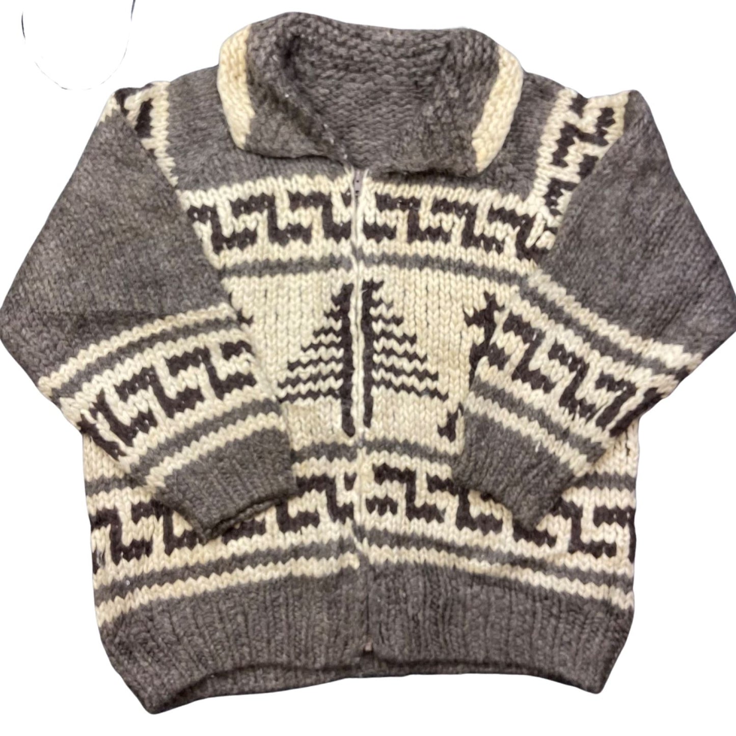 VTG NATIVE CANADIAN AMERICAN COWICHAN INDIAN HAND KNIT CARDIGAN 48” (44) XL