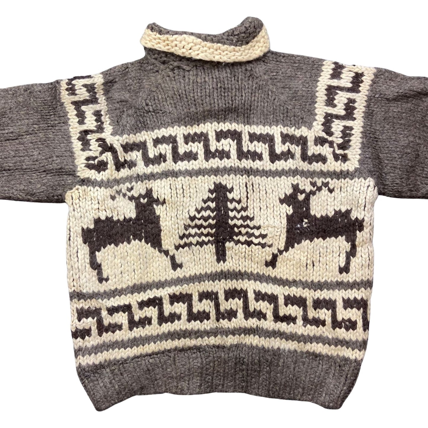 VTG NATIVE CANADIAN AMERICAN COWICHAN INDIAN HAND KNIT CARDIGAN 48” (44) XL