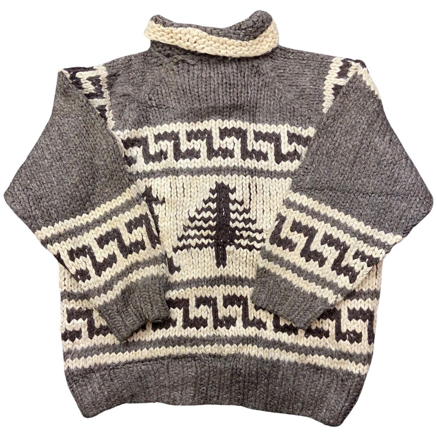 VTG NATIVE CANADIAN AMERICAN COWICHAN INDIAN HAND KNIT CARDIGAN 48” (44) XL