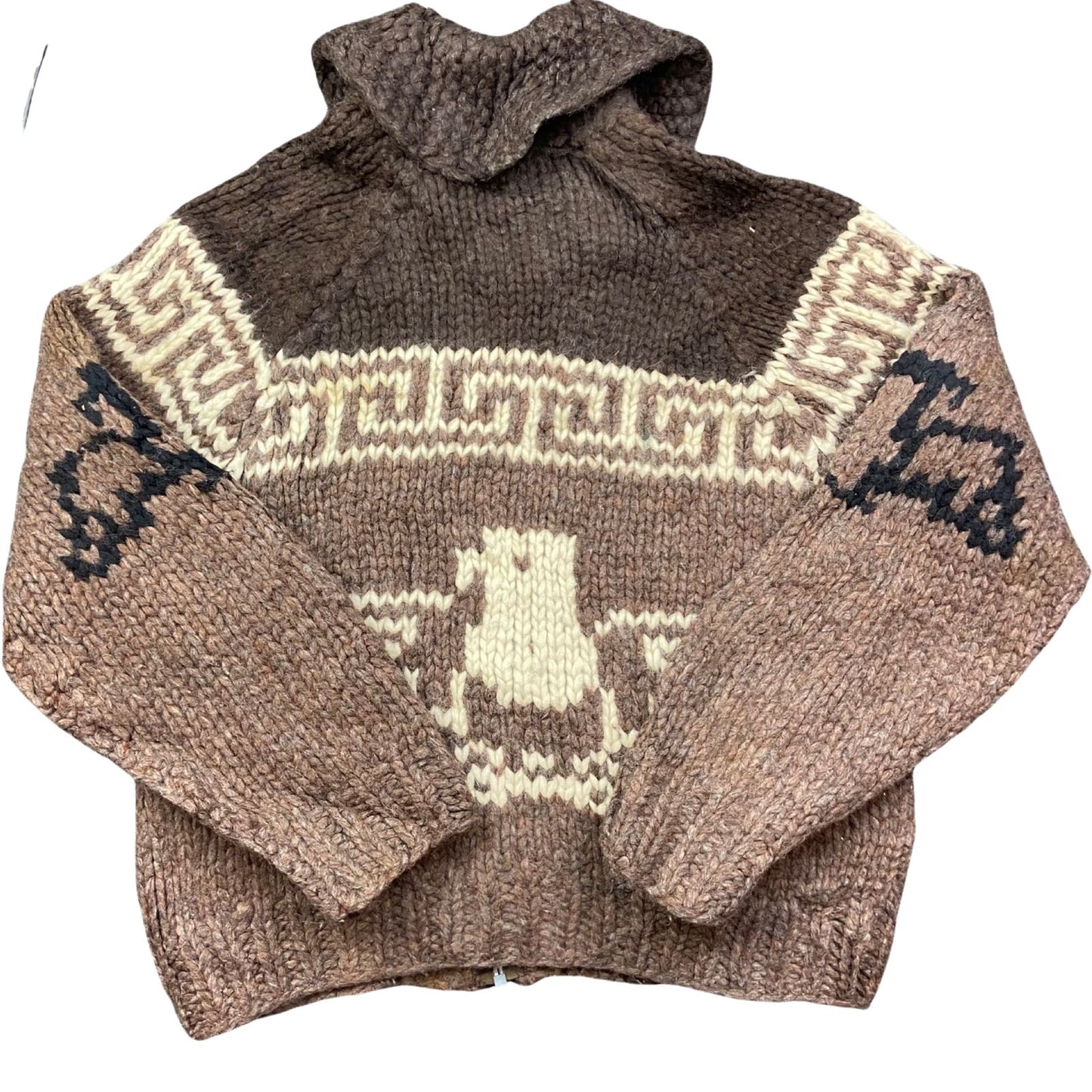 VTG NATIVE CANADIAN COWICHAN INDIAN HAND KNIT CARDIGAN ROCKABILLY 43” (40) M