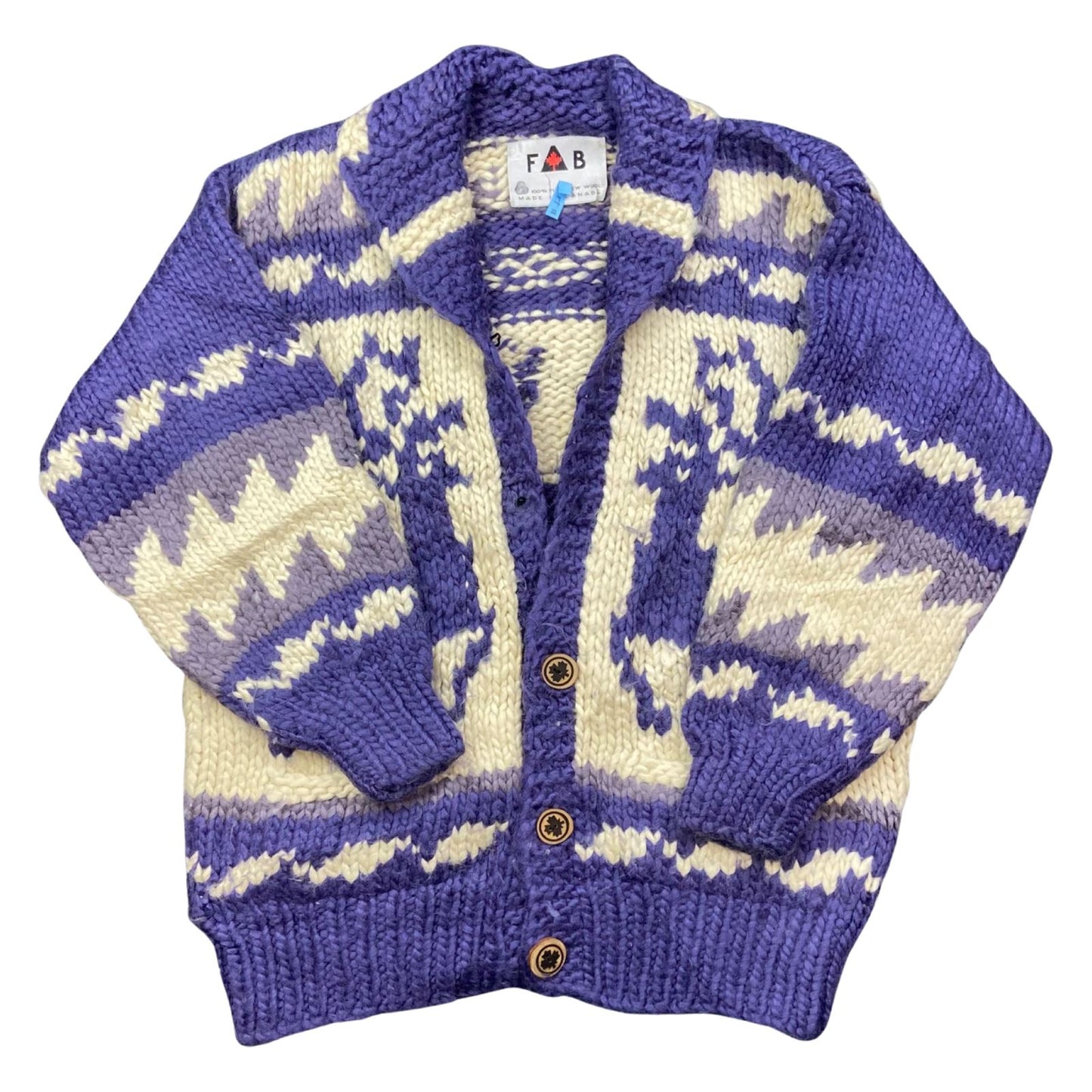 VTG NATIVE CANADIAN AMERICAN COWICHAN INDIAN HAND KNIT CARDIGAN 43” (40) M