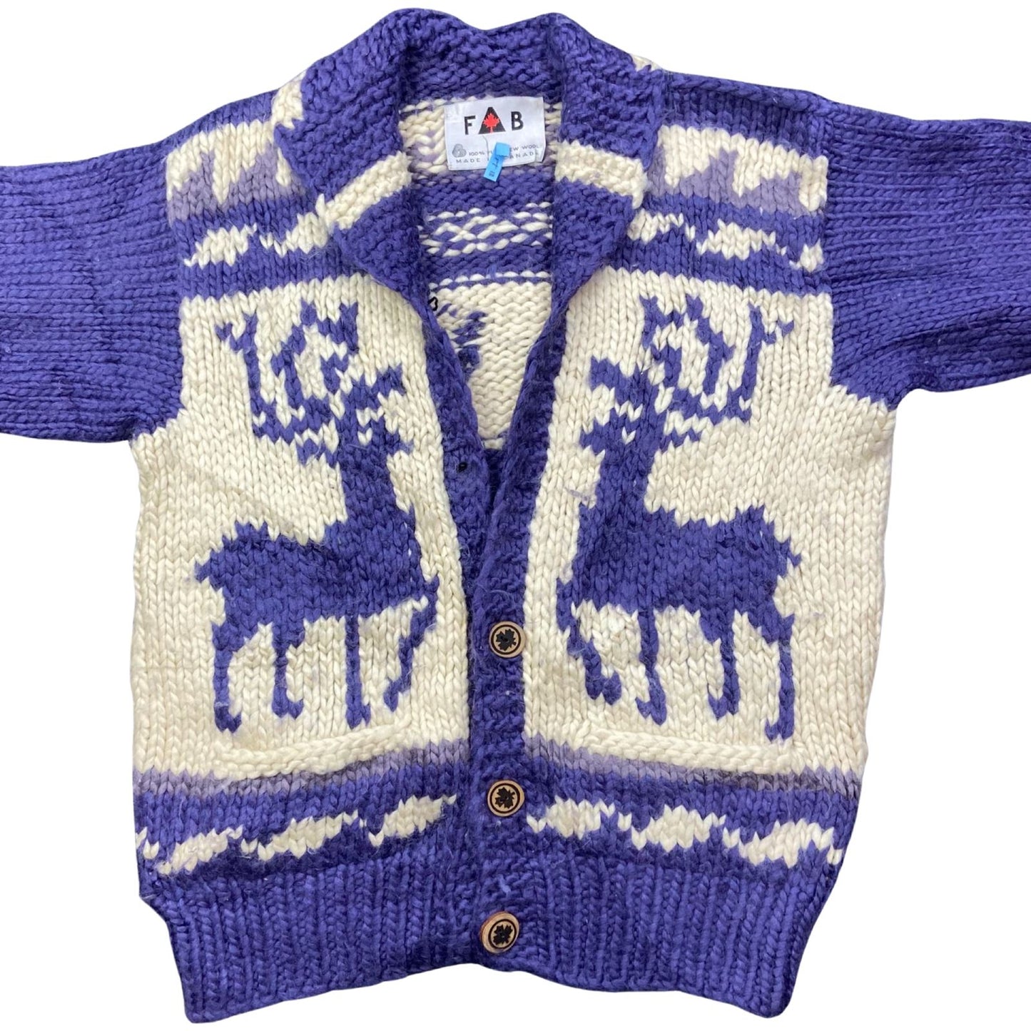 VTG NATIVE CANADIAN AMERICAN COWICHAN INDIAN HAND KNIT CARDIGAN 43” (40) M